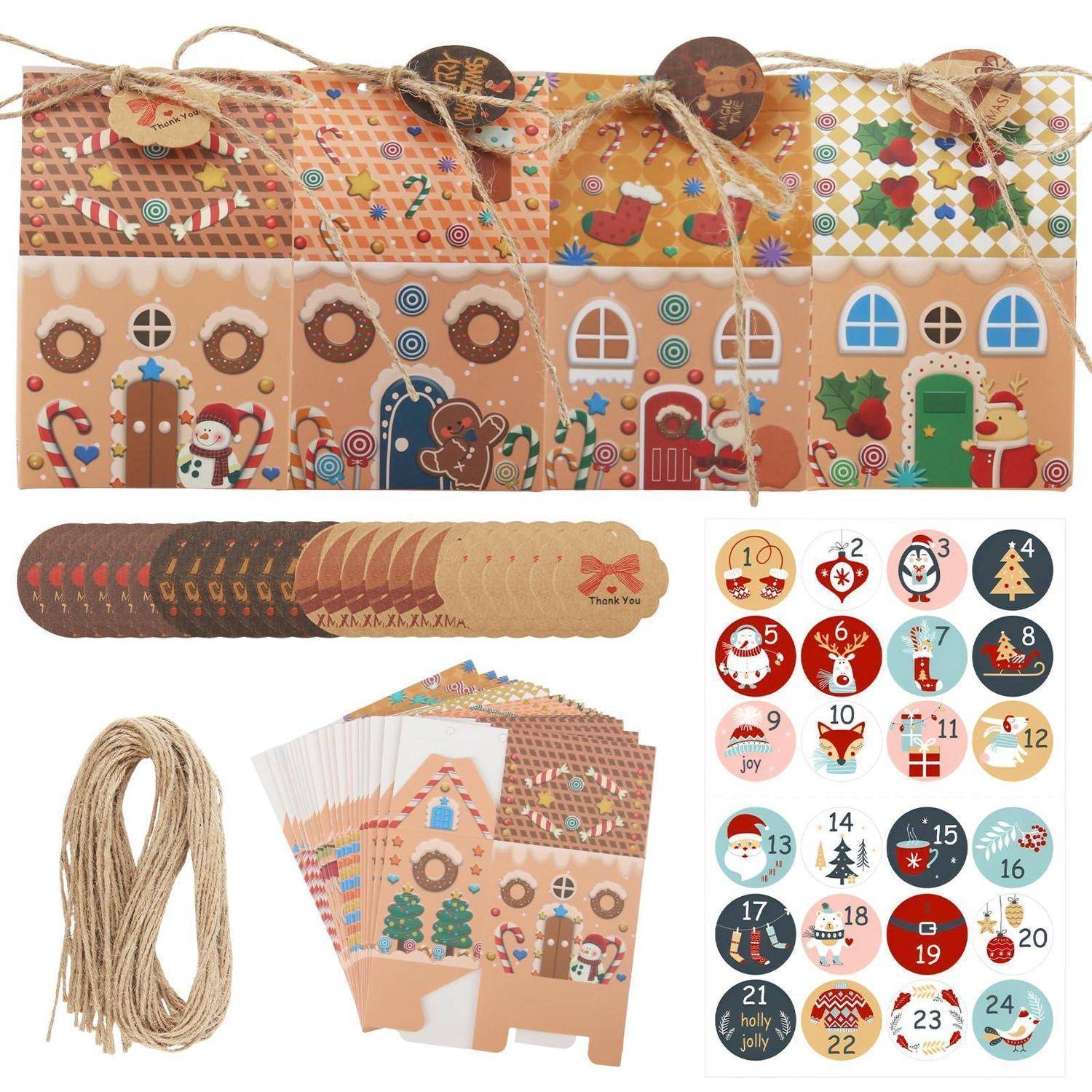 Adventskalender zum Befüllen 24er Set mit Anhängern und Aufklebern