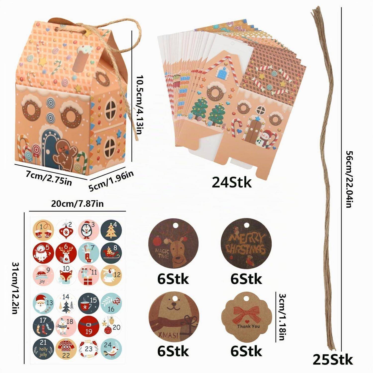 Adventskalender zum Befüllen 24er Set mit Anhängern und Aufklebern