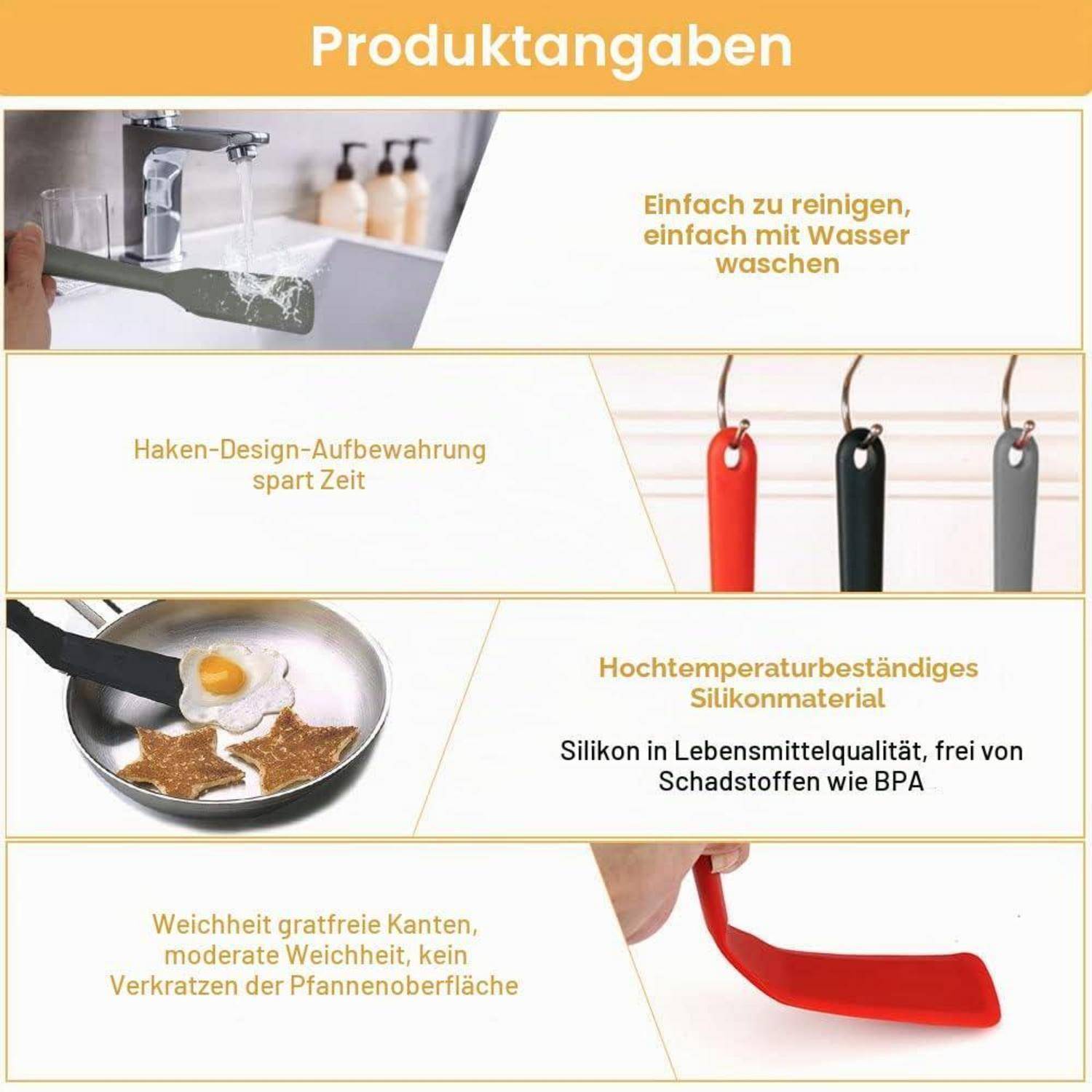 3er Set Silikon Spatel hitzebeständig bis 230°C mit Aufhängering
