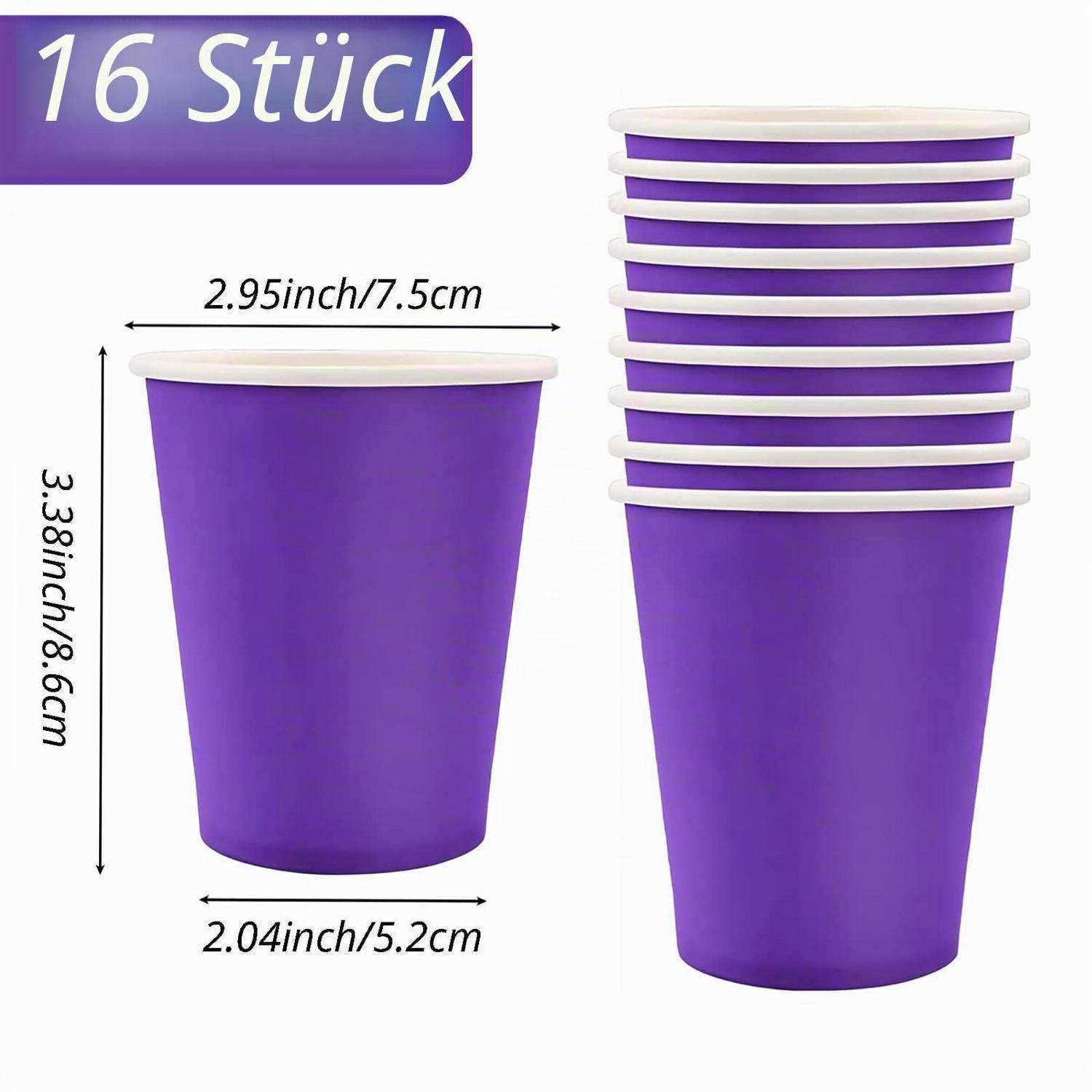16x Pappbecher Lila 266ml Einwegbecher für Partys &amp; Veranstaltungen