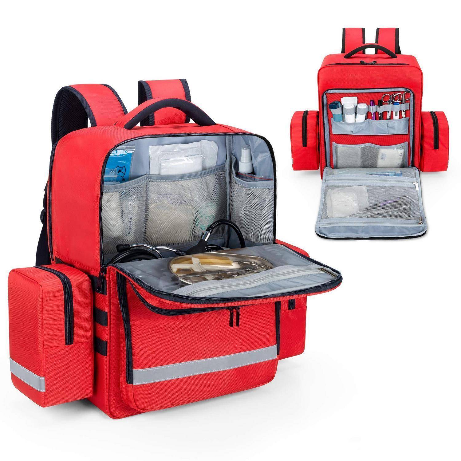Trunab Notfallrucksack leer Rot 34x20x46cm mit vielen Taschen