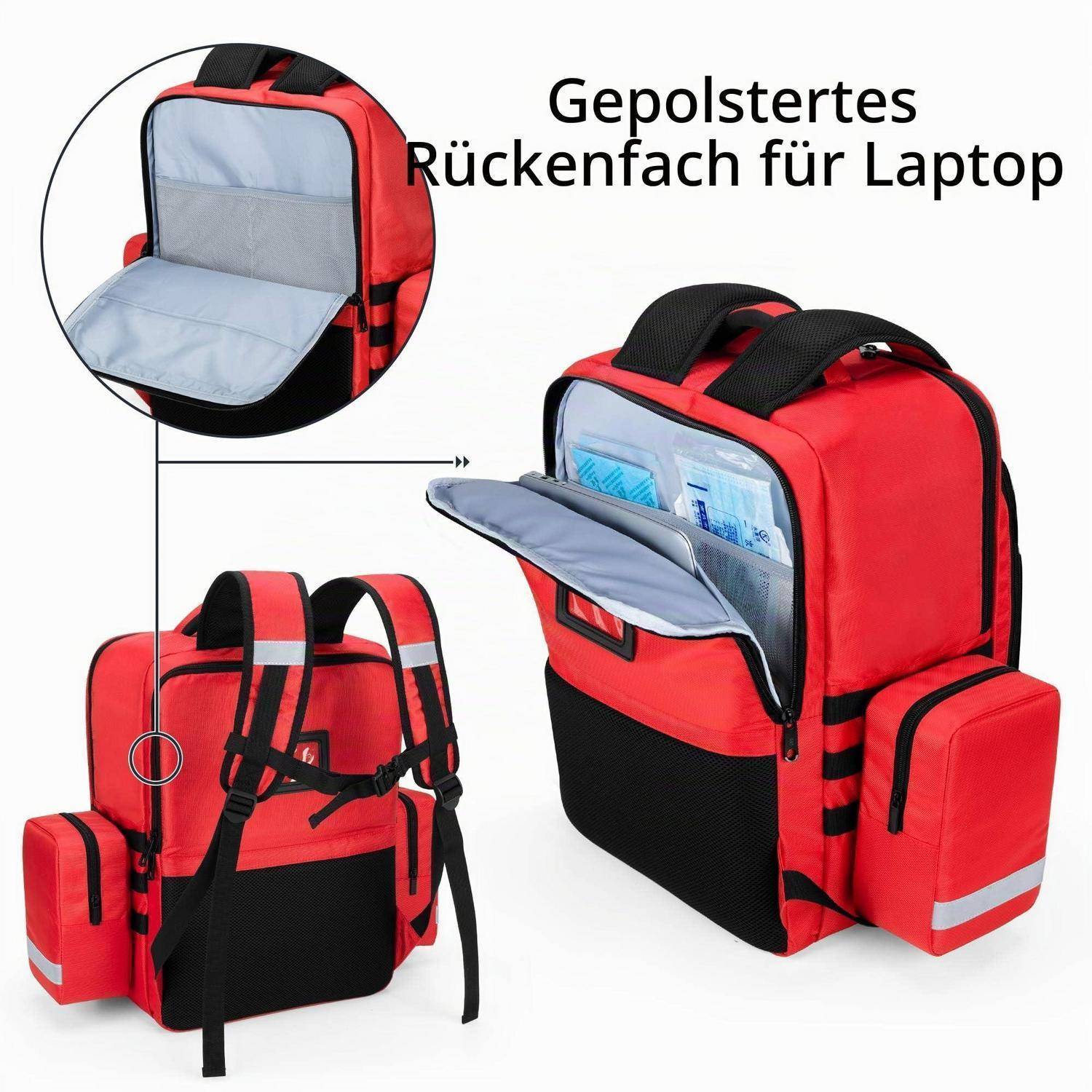 Trunab Notfallrucksack leer Rot 34x20x46cm mit vielen Taschen
