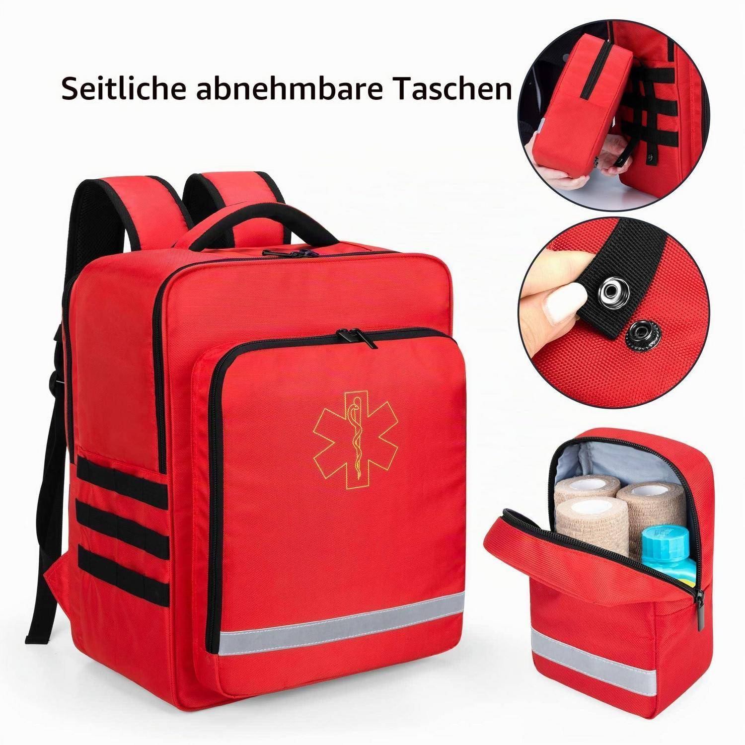 Trunab Notfallrucksack leer Rot 34x20x46cm mit vielen Taschen