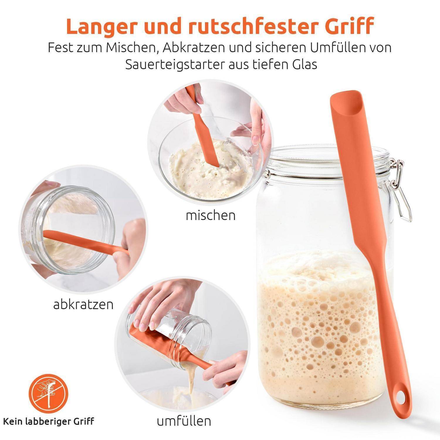 Silikonspatel mit Löffelspitze, 315℃ hitzebeständig, Orange