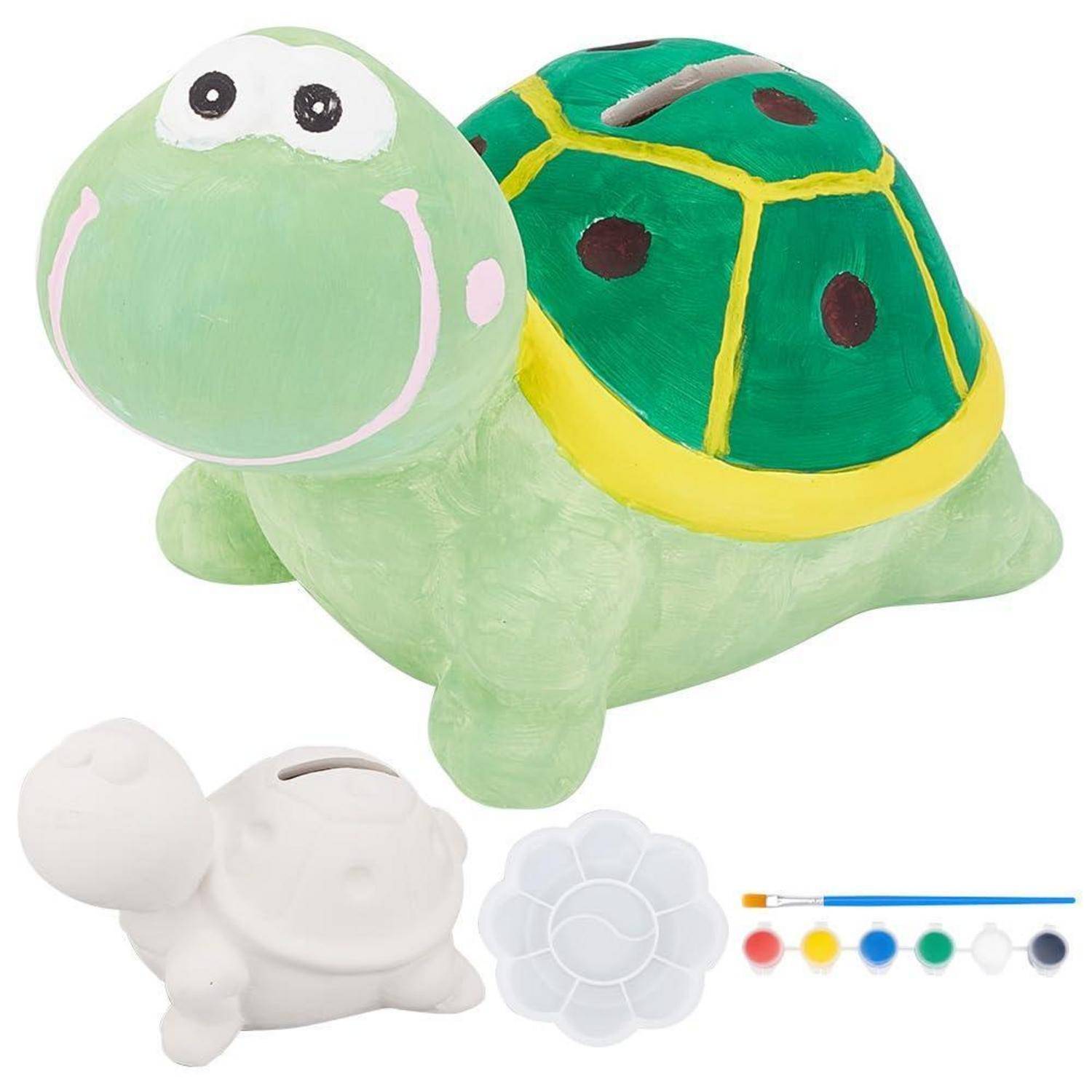 Keramik Schildkröte Sparschwein Bastelset mit 6 Farben und 2 Pinseln