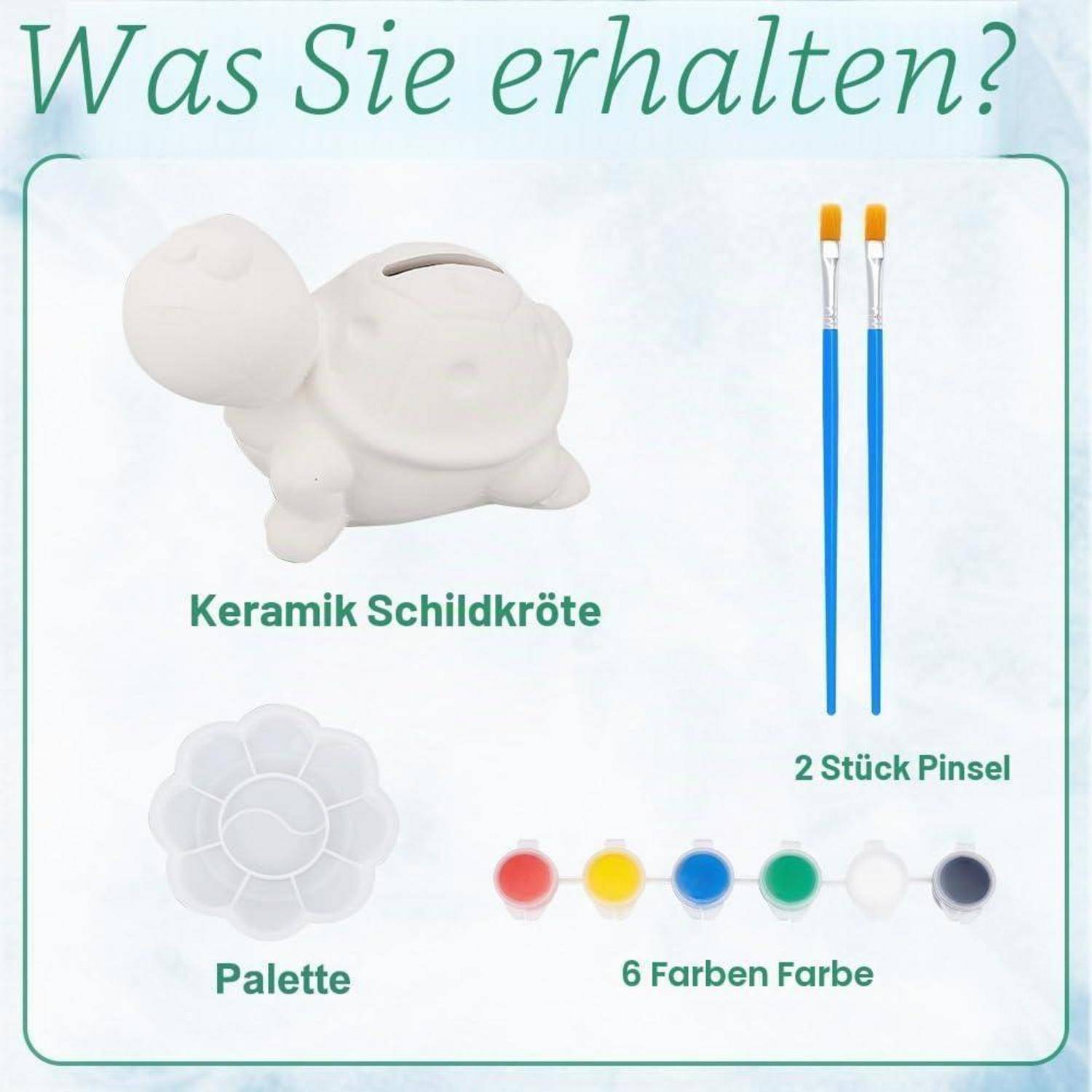Keramik Schildkröte Sparschwein Bastelset mit 6 Farben und 2 Pinseln