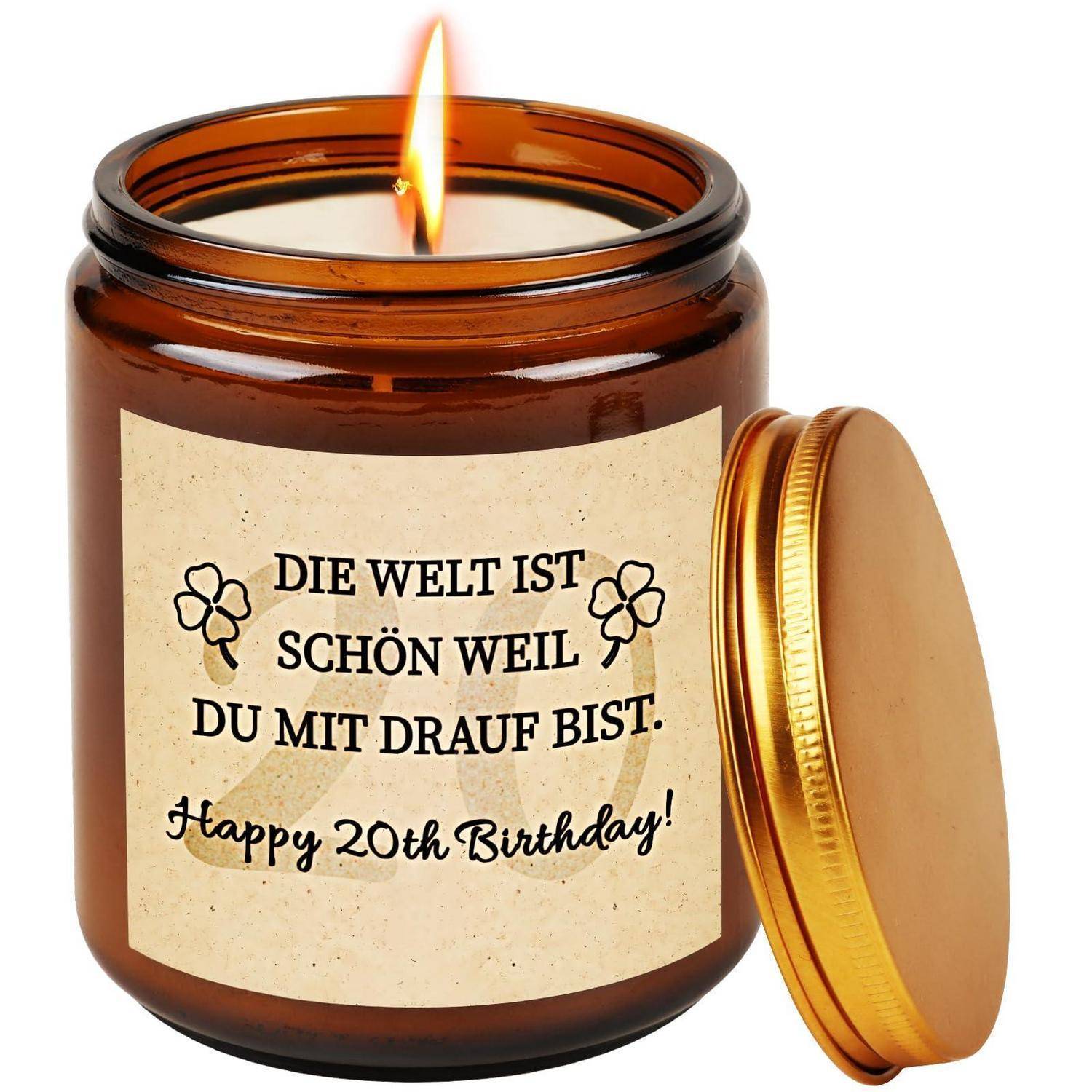 Duftkerze im Glas Lavendel 20. Geburtstag Sojawachs 50h Brenndauer