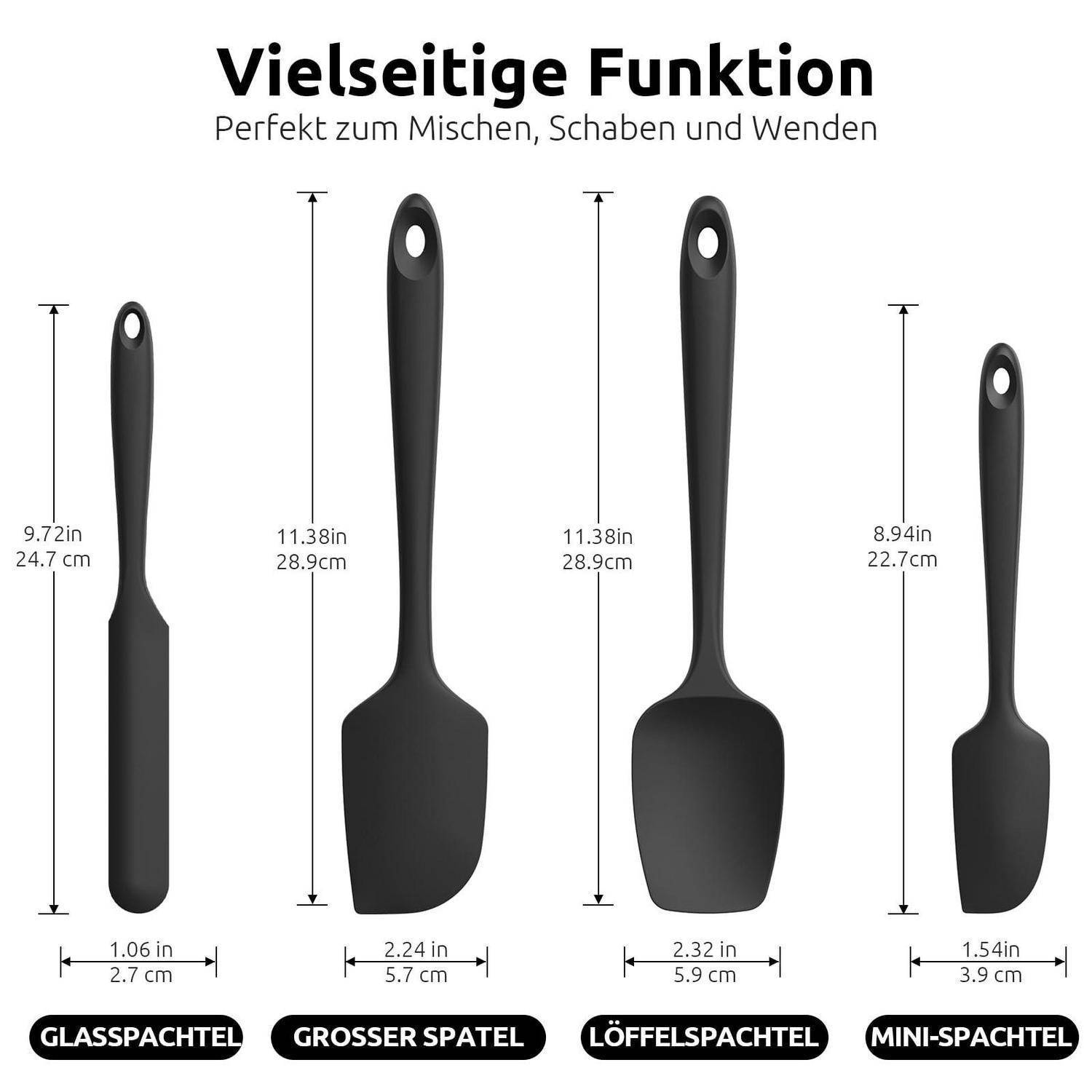 Silikon Teigschaber Set 4-teilig Schwarz 315℃ hitzebeständig