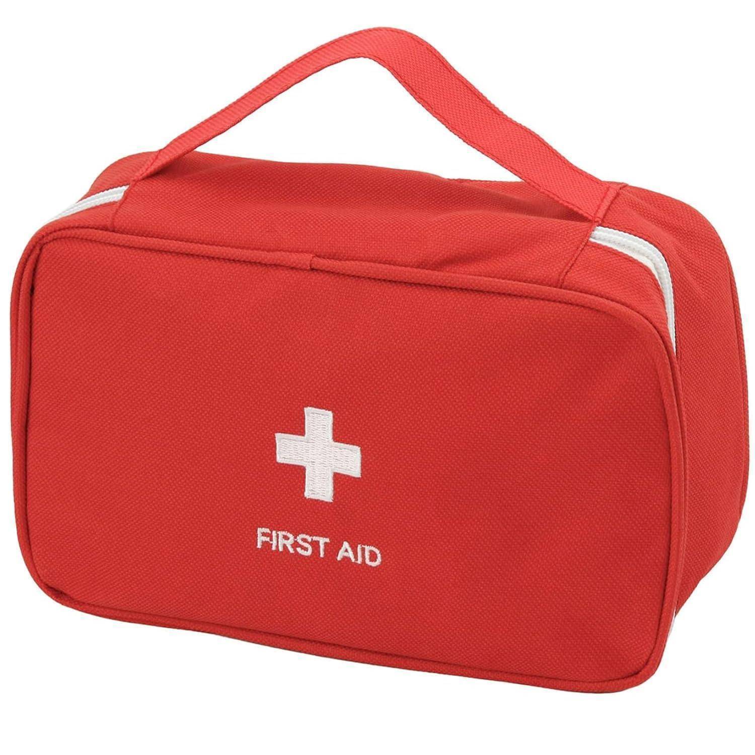 Rote Erste-Hilfe-Tasche mit weißem Kreuz und der Beschriftung „ERSTE HILFE