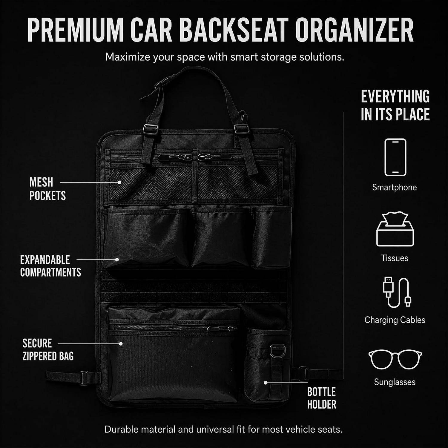 Autositz Organizer MOLLE System 42x62cm Schwarz