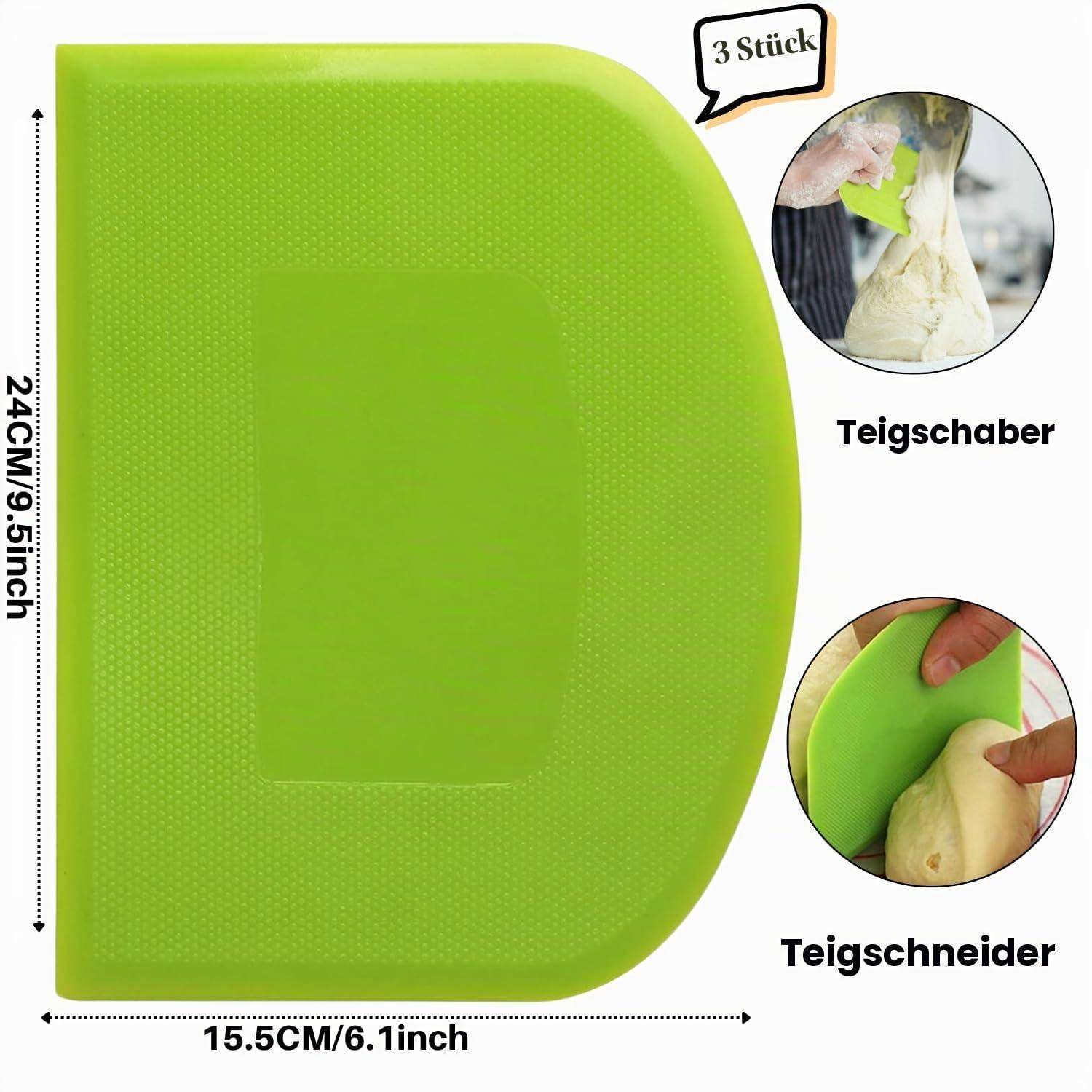 Grüner Silikon-Teigschaber/Schneider, beschriftet mit „3 Stück