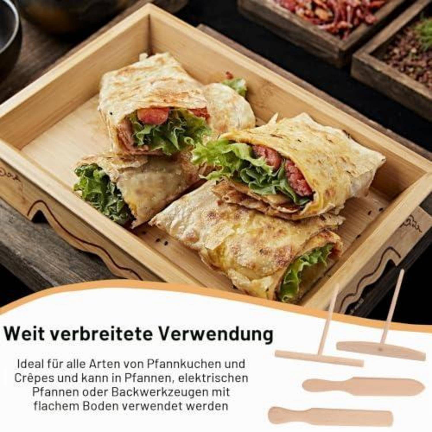 Crepes Set Buchenholz 4-teilig mit Verteiler und Schaber