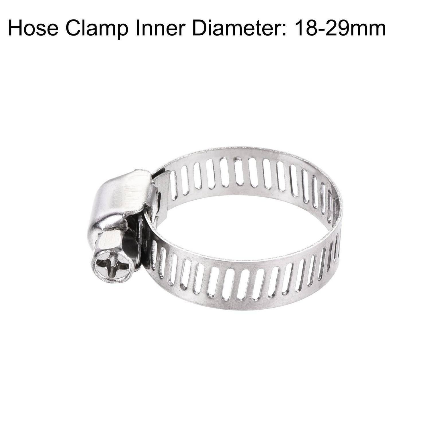 Metallschlauchschelle mit Schraubverspannung, beschriftet mit „Schlauchschelle Innendurchmesser: 18-29mm