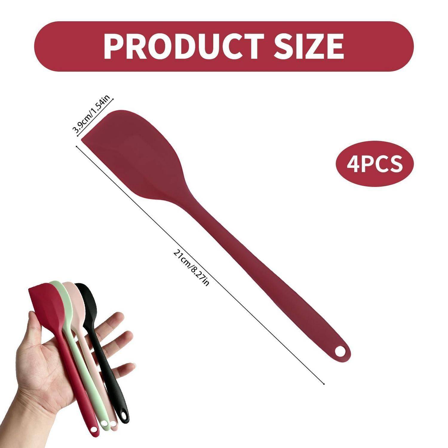 Produktgrößen-Grafik für einen langstieligen Spatel oder Löffel mit einer Länge von 21 cm (8,27 Zoll) und einer Breite von 3,9 cm (1,54 Zoll), verkauft als 4er-Set.