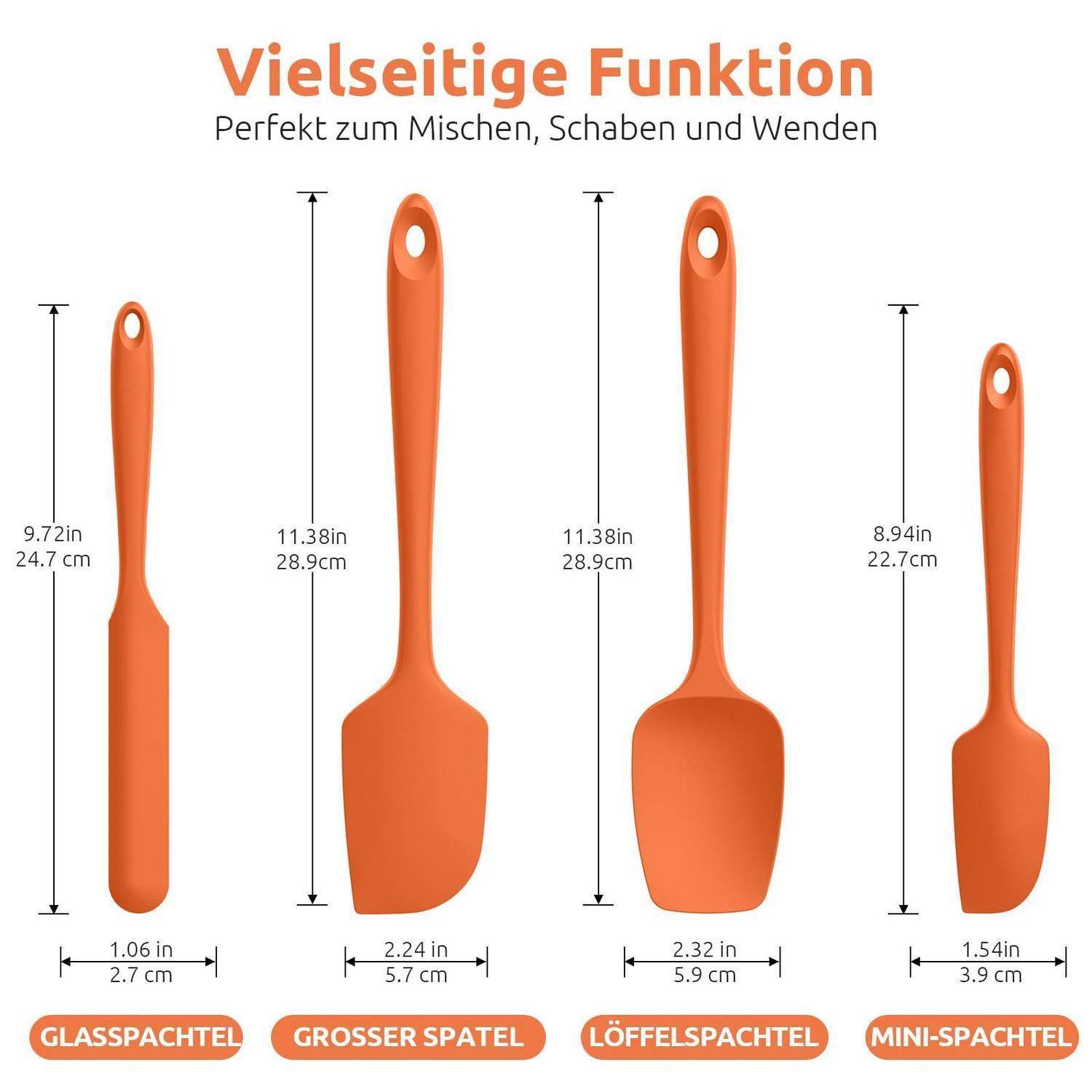 U-Taste Silikon Teigschaber 4er-Set Orange 250℃ hitzebeständig