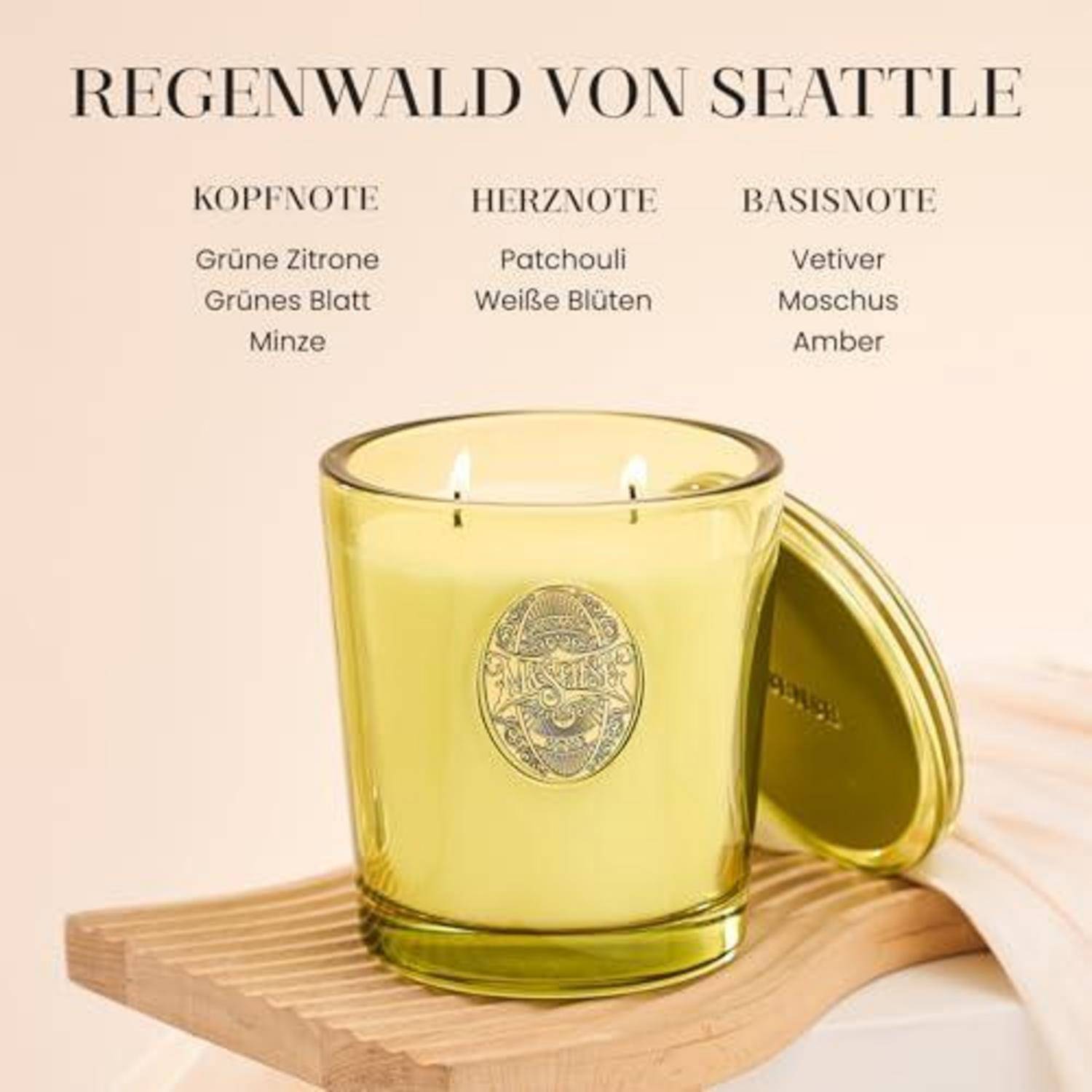 M&amp;SENSE Duftkerze Seattle-Regenwald 560g Sojawachs 2-Docht 110h Brenndauer
