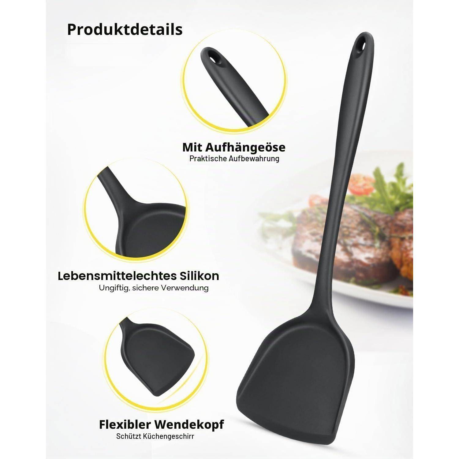 2x Silikon Wok Spatel, Hitzebeständig, BPA-frei, Schwarz