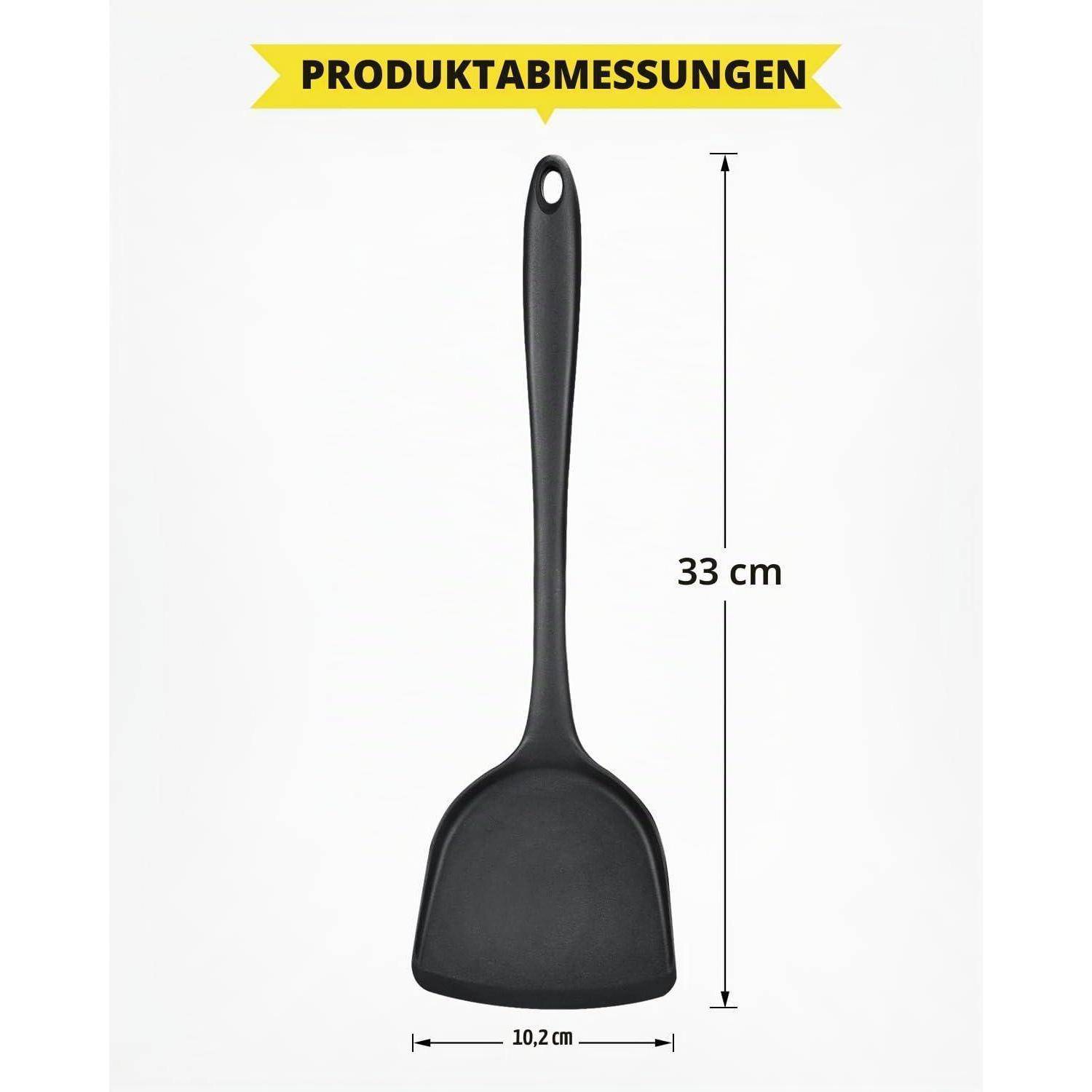 Schwarzer Silikonspatel mit der Aufschrift 