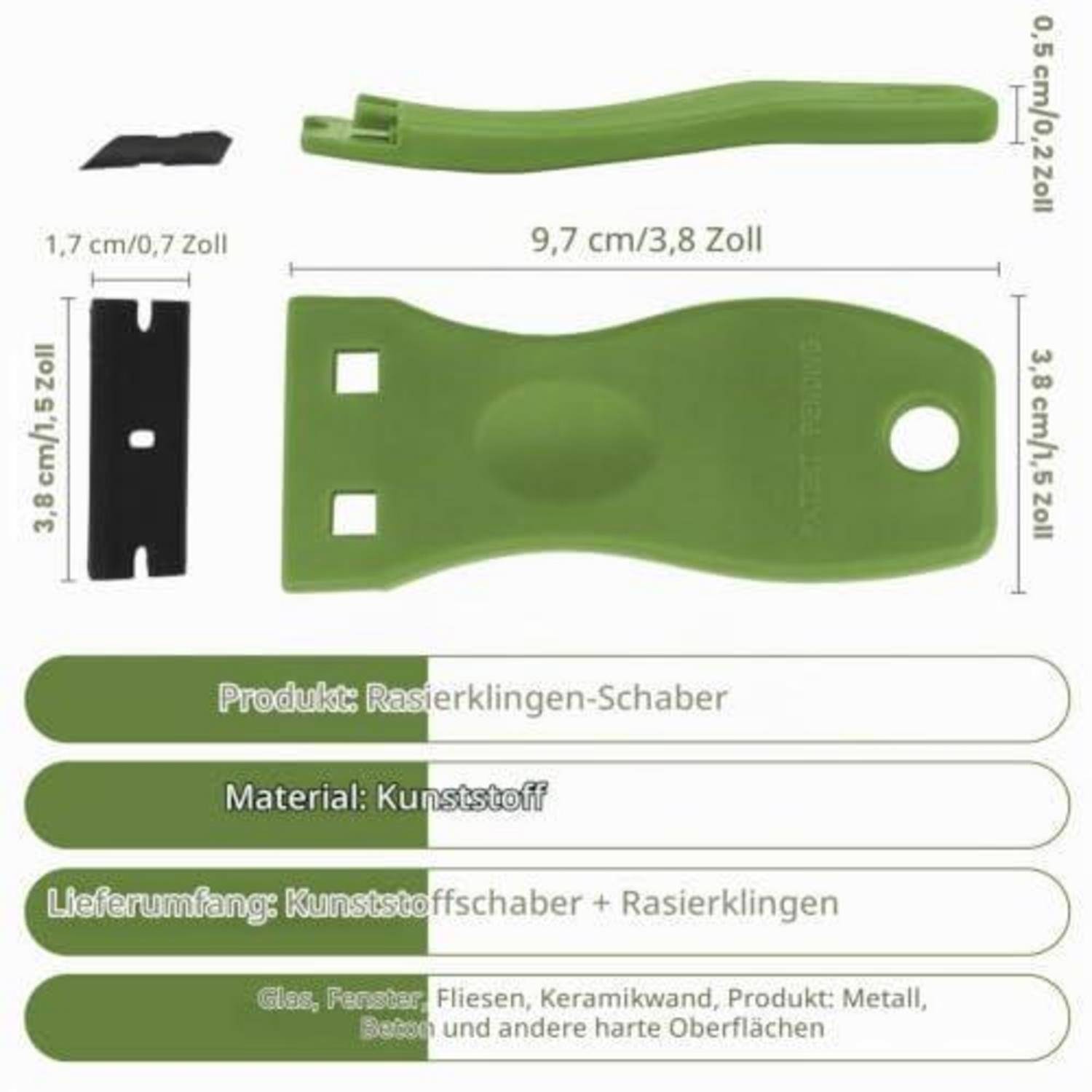 Flintronic Schaber mit 20 Kunststoffklingen Grün
