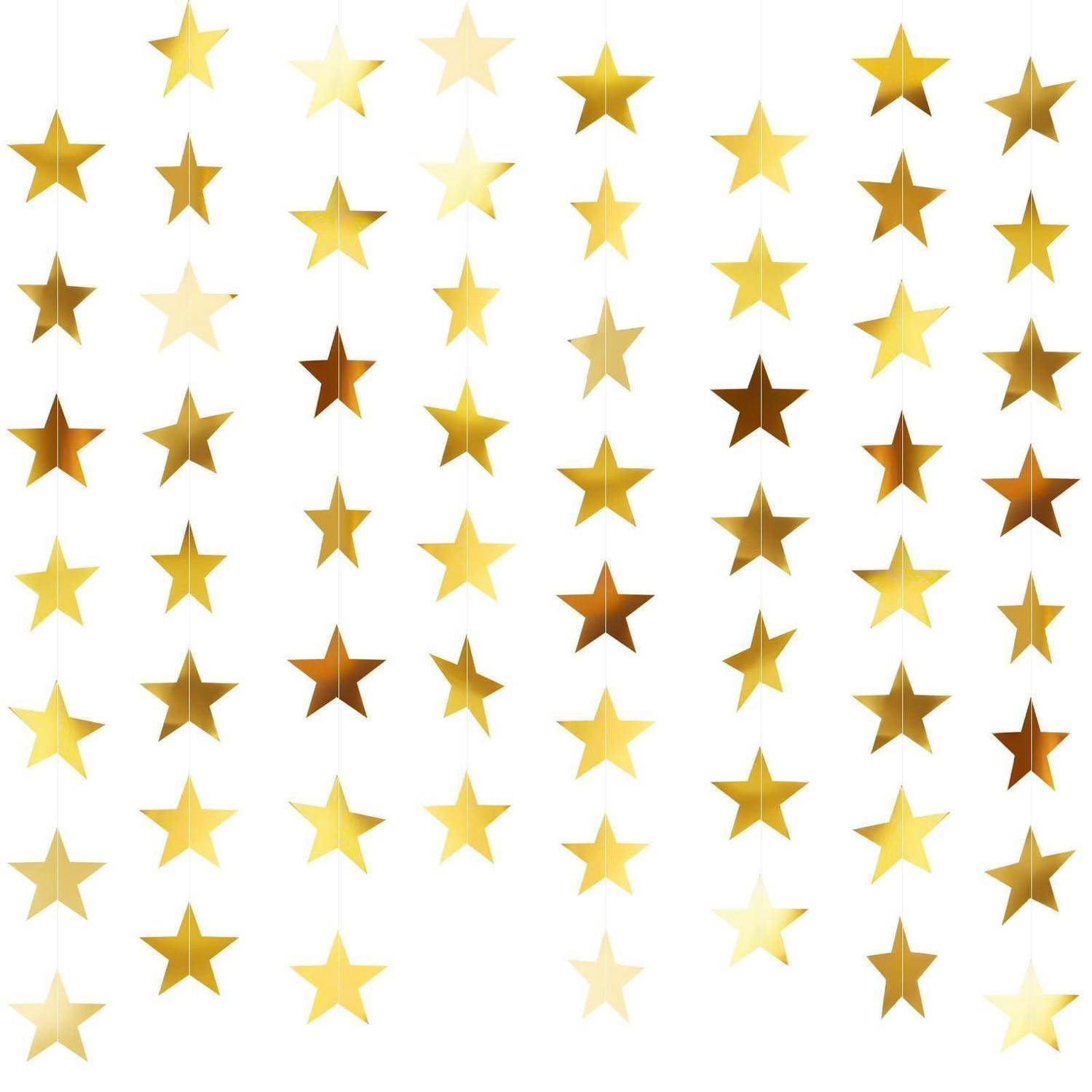 Muster aus Gold- und gelben Sternen, die auf weißem Hintergrund verstreut sind.