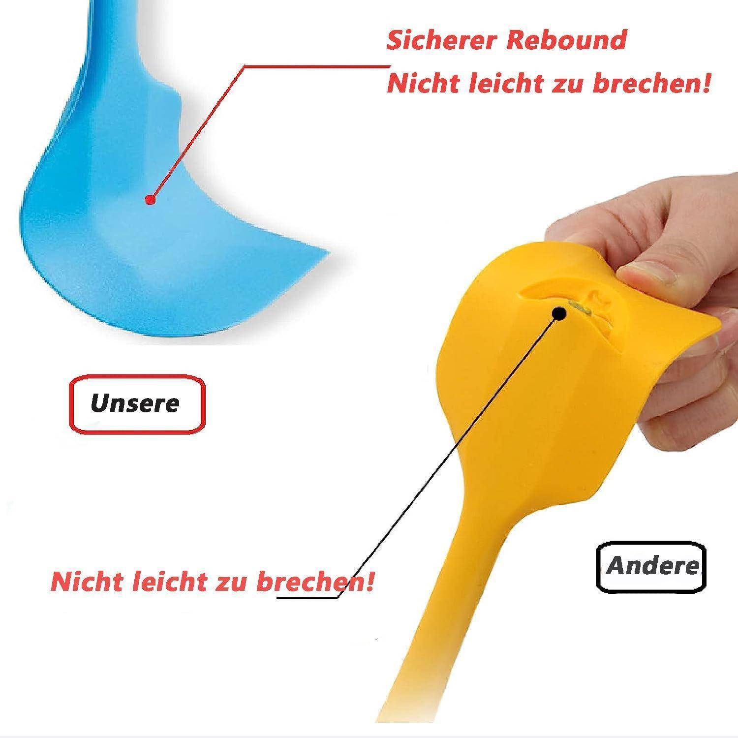 Vergleichsgrafik zweier Kunststoffwerkzeuge: Unser blaues zeigt „Sicherer Rebound, Nicht leicht zu brechen!