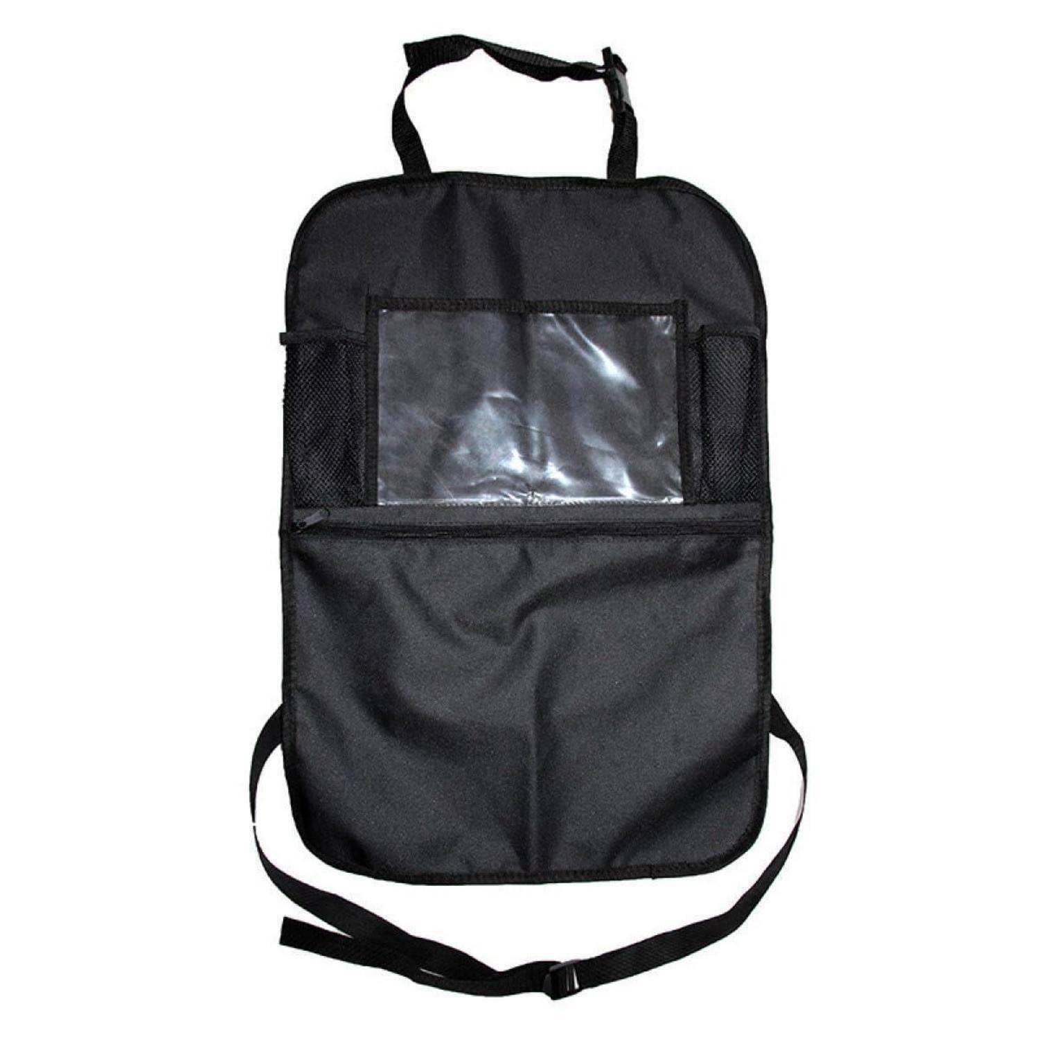 Schwarze Reisetasche mit Organizer-Funktion mit Tragegriff, Schultergurt und transparenter Vordertasche auf weißem Hintergrund.