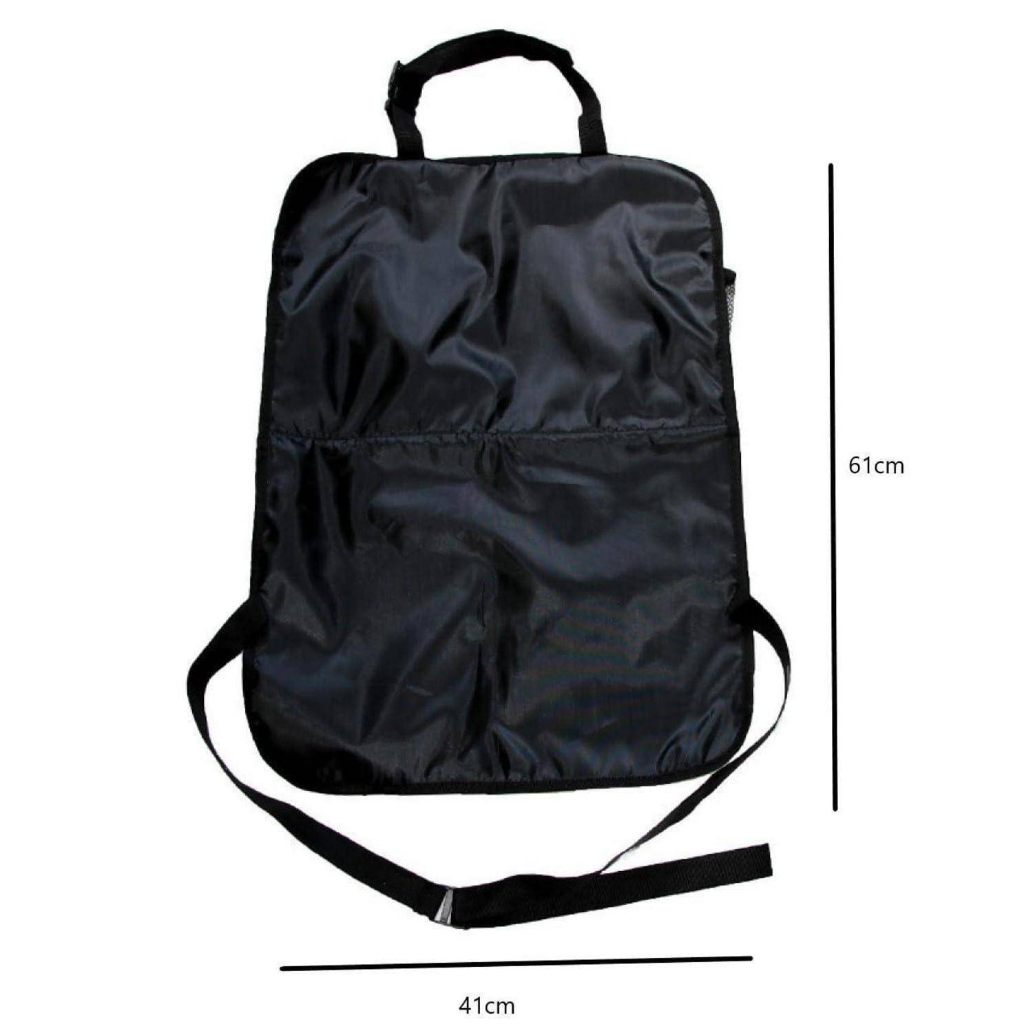 Schwarze rechteckige Tasche mit Griff und Schultergurt, gezeigt mit beschrifteten Abmessungen von 61 cm Höhe und 41 cm Breite.