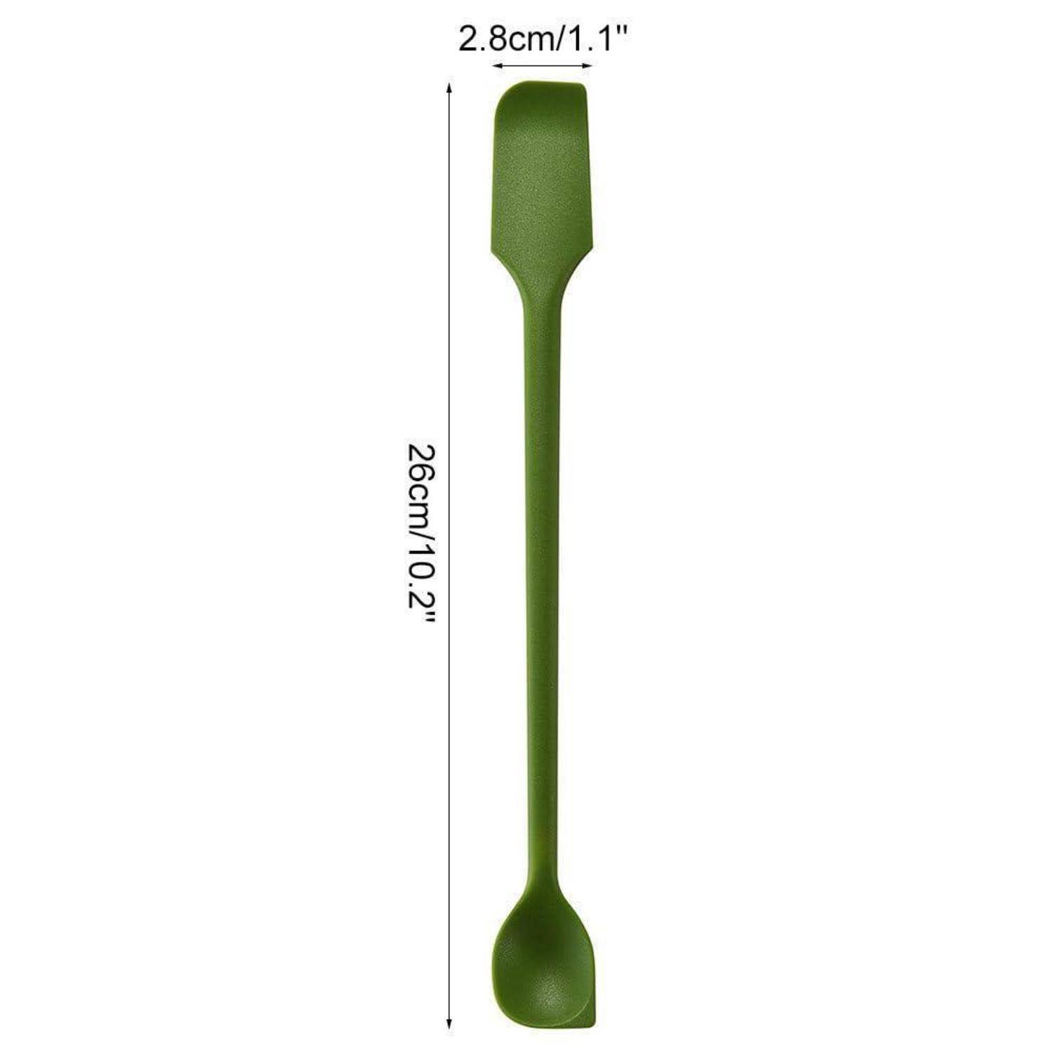 Grüner Silikon-Spatel-Löffel mit Messskalen, 26 cm lang und 2,8 cm breit