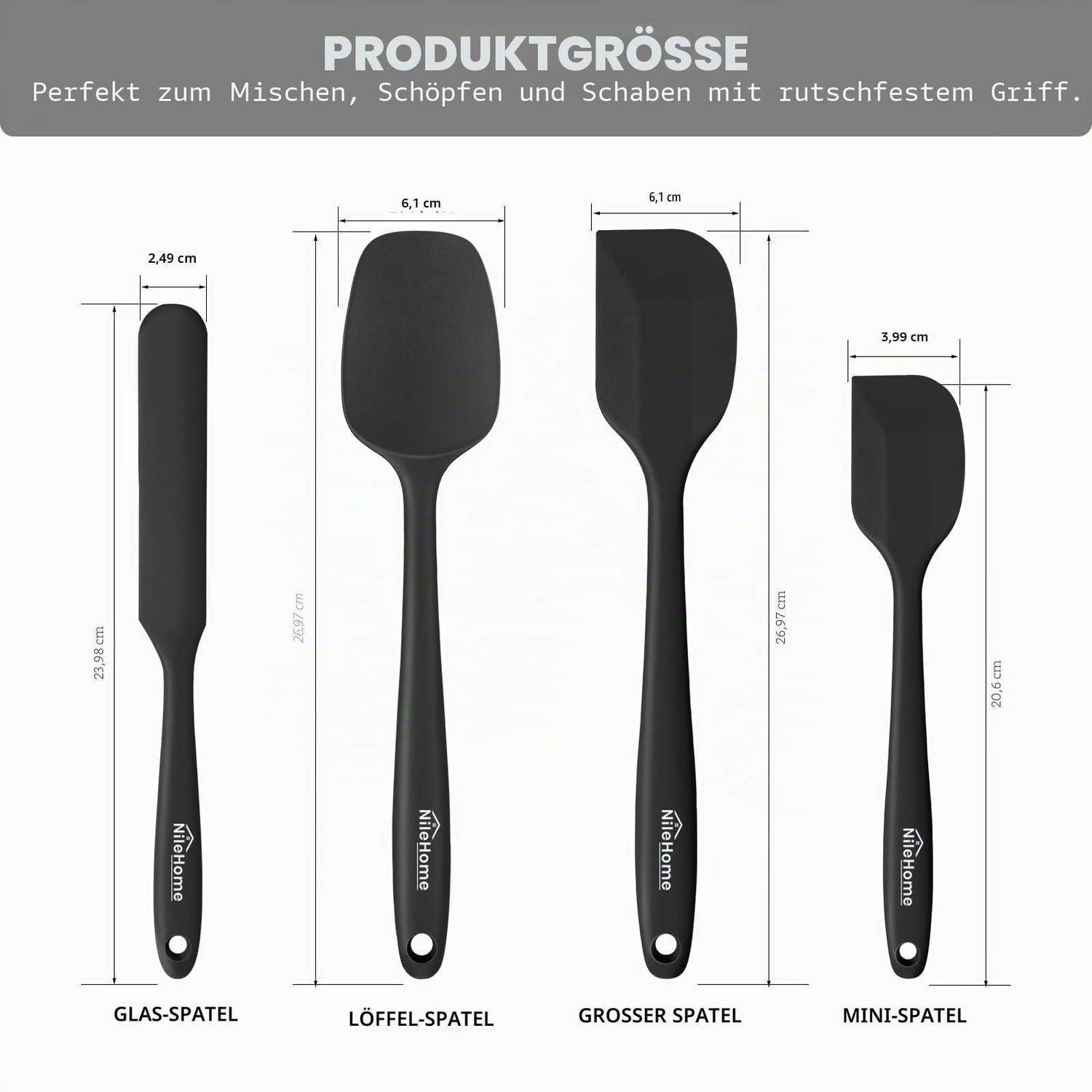 NileHome Silikon Spatel Set 4-teilig hitzebeständig BPA-frei Schwarz