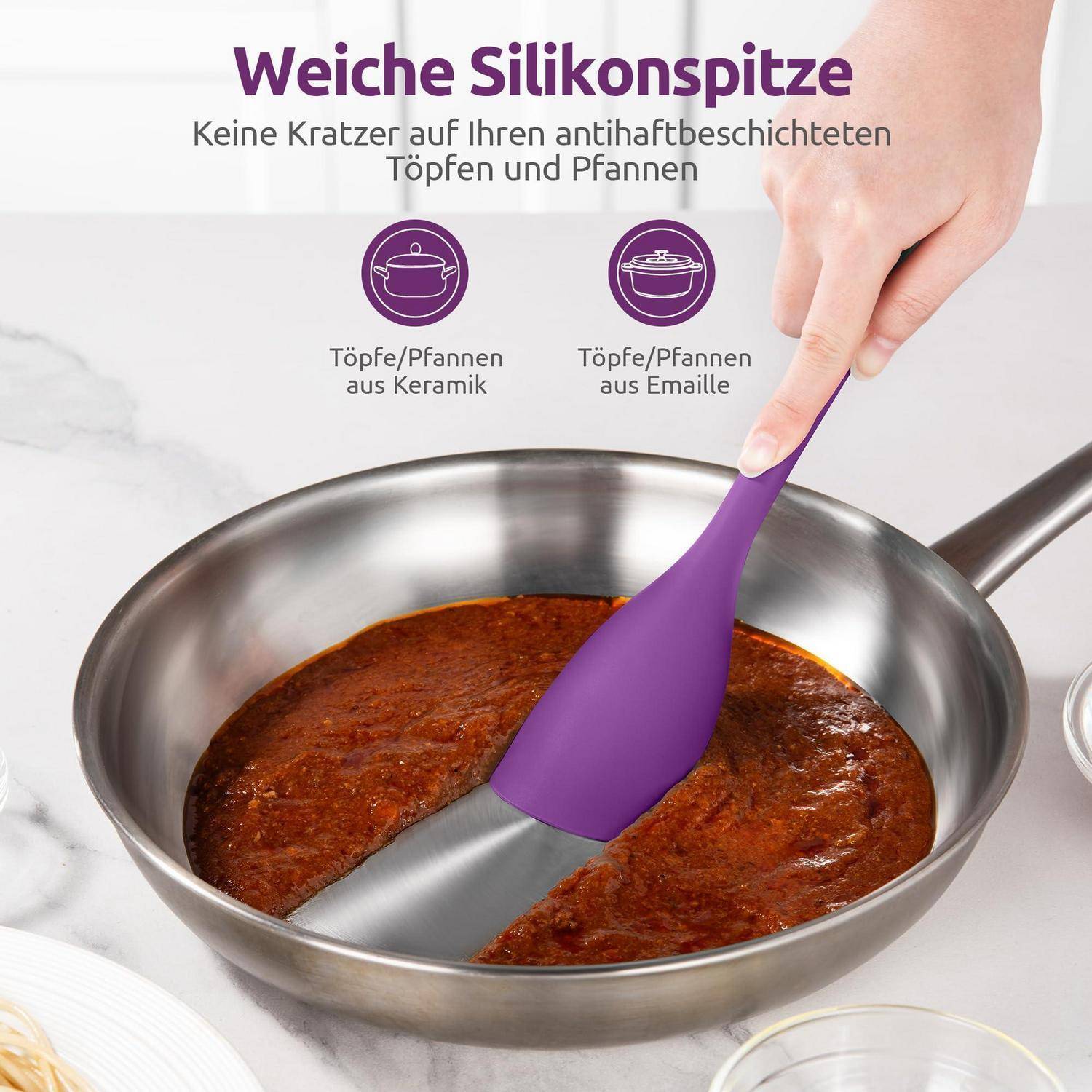 Silikon Kochlöffel Spatel 315°C hitzebeständig Lila 28cm