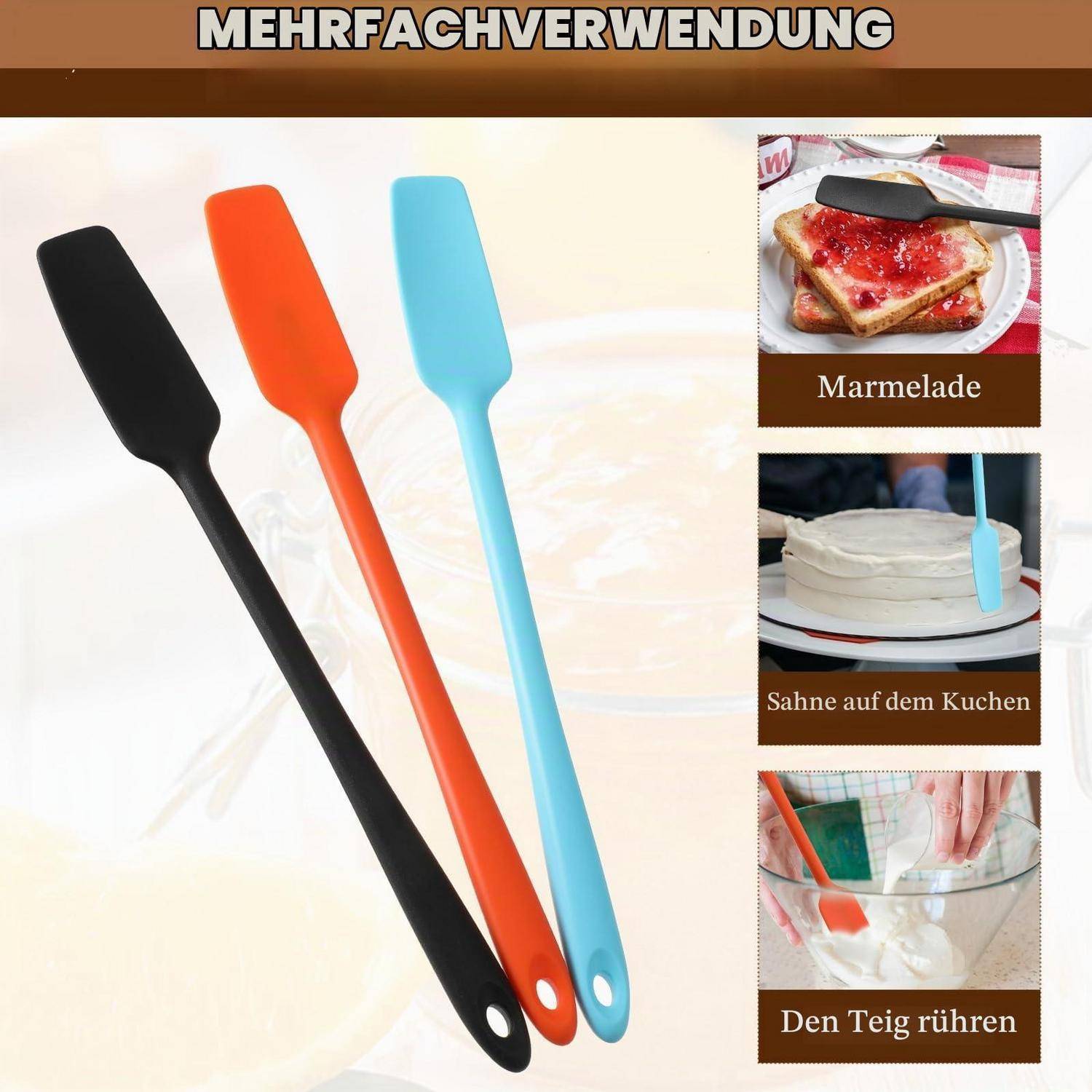 Drei Silikonspachteln mit der Bezeichnung „Mehrfachverwendung