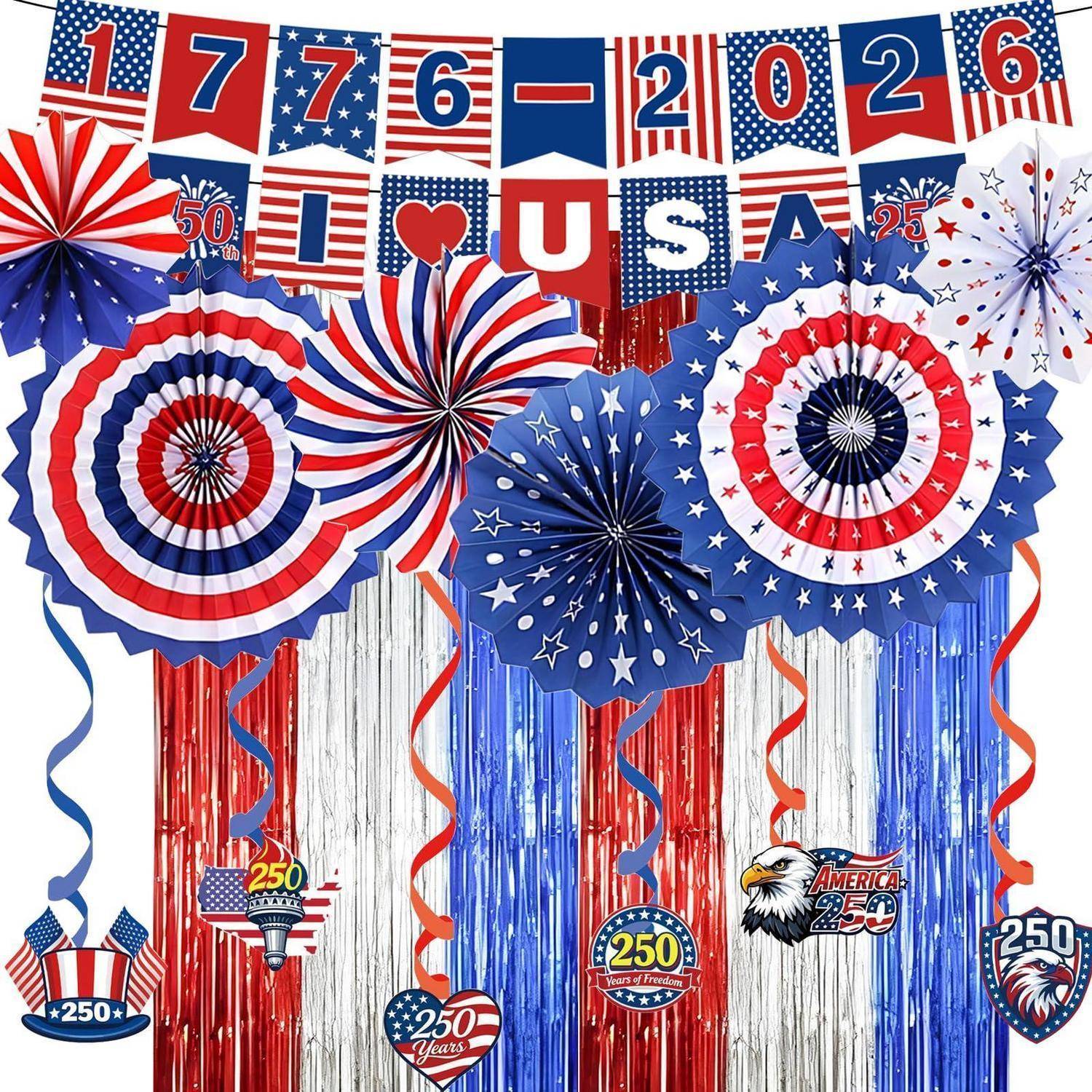 Patriotische USA-250-Jubiläumsausstellung mit Banner 