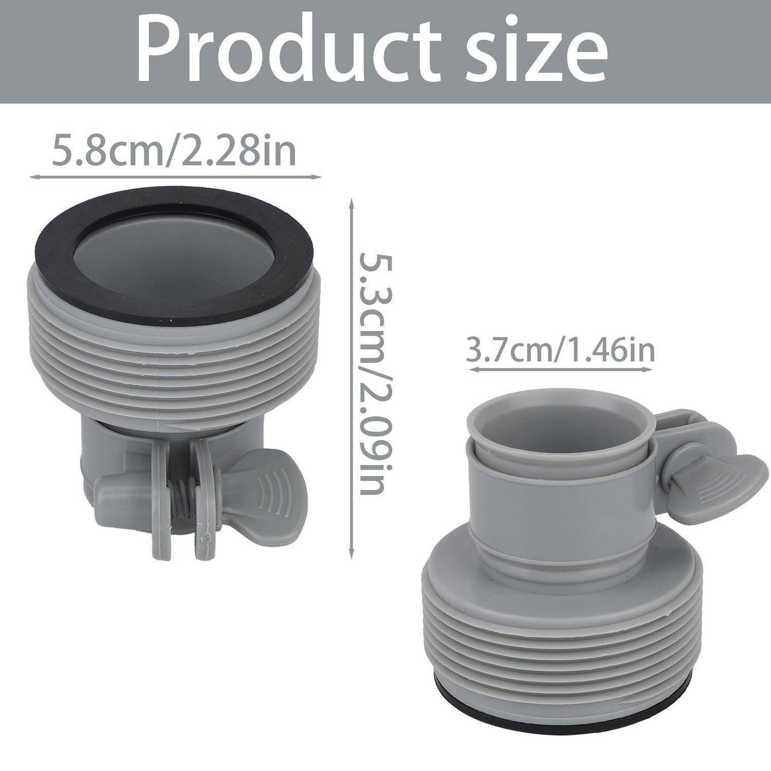 Produktgrößendiagramm einer grauen Rohrverschraubung mit Gewinde, das zwei Ansichten mit Abmessungen zeigt: 5,8 cm Breite, 5,3 cm Höhe und 3,7 cm Öffnung.