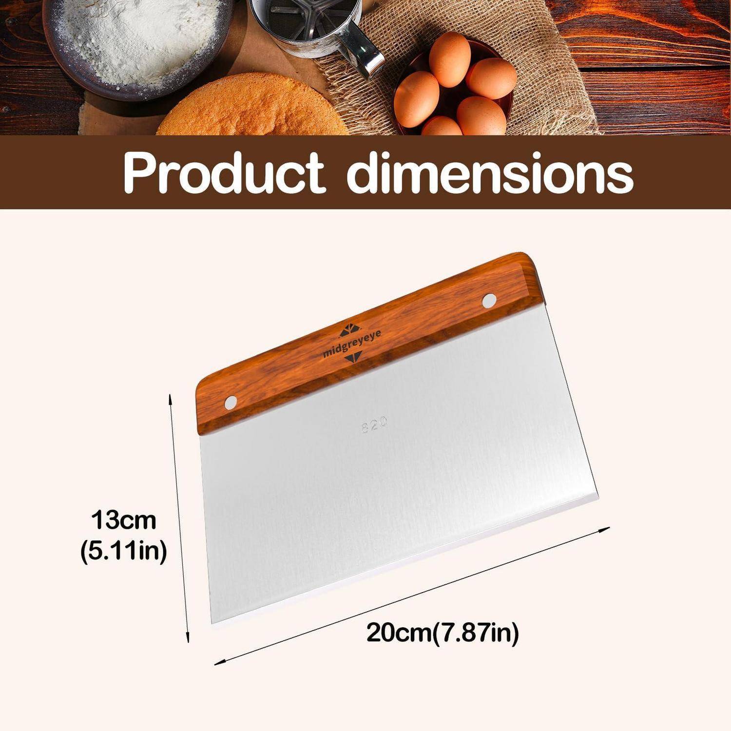 Produktabmessungsdiagramm eines Küchenteigskapers, das eine Breite von 20 cm und eine Höhe von 13 cm zeigt.