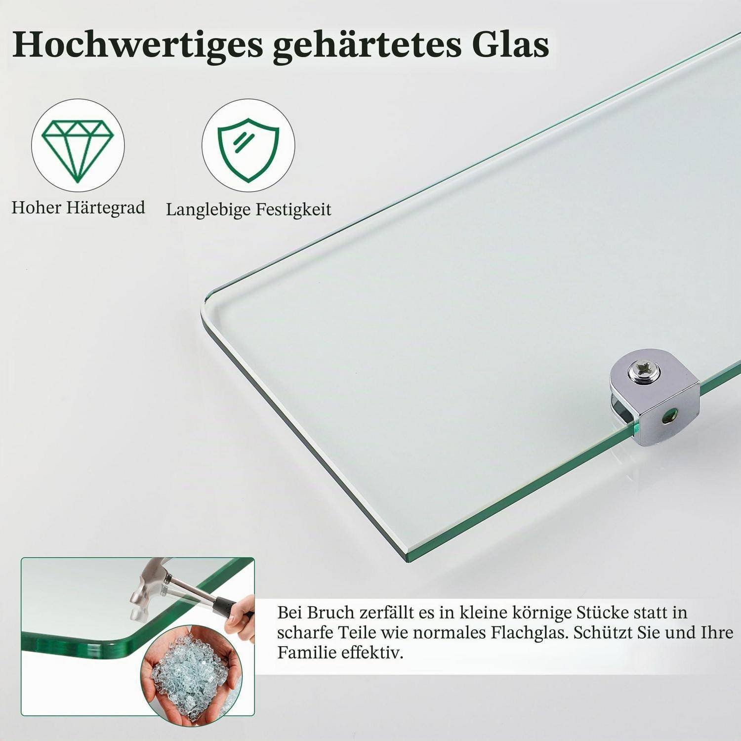 SAYAYO Glasregal 38cm Sicherheitsglas transparent mit Halterung