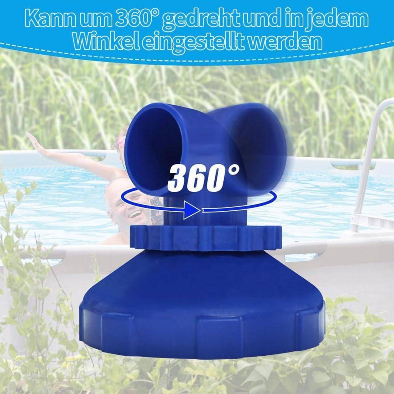 Blauer Poolbrunnen-Düse mit der Bezeichnung „360°
