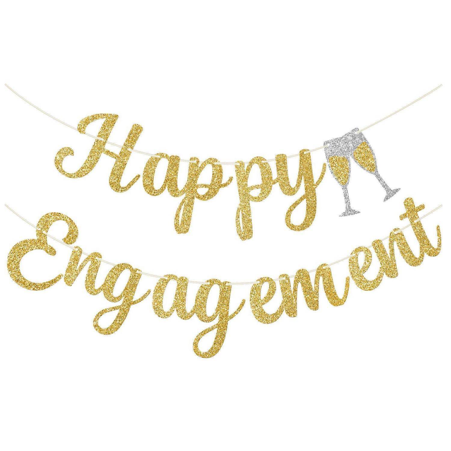 Goldfarbenes Glitter-Banner „Happy Engagement