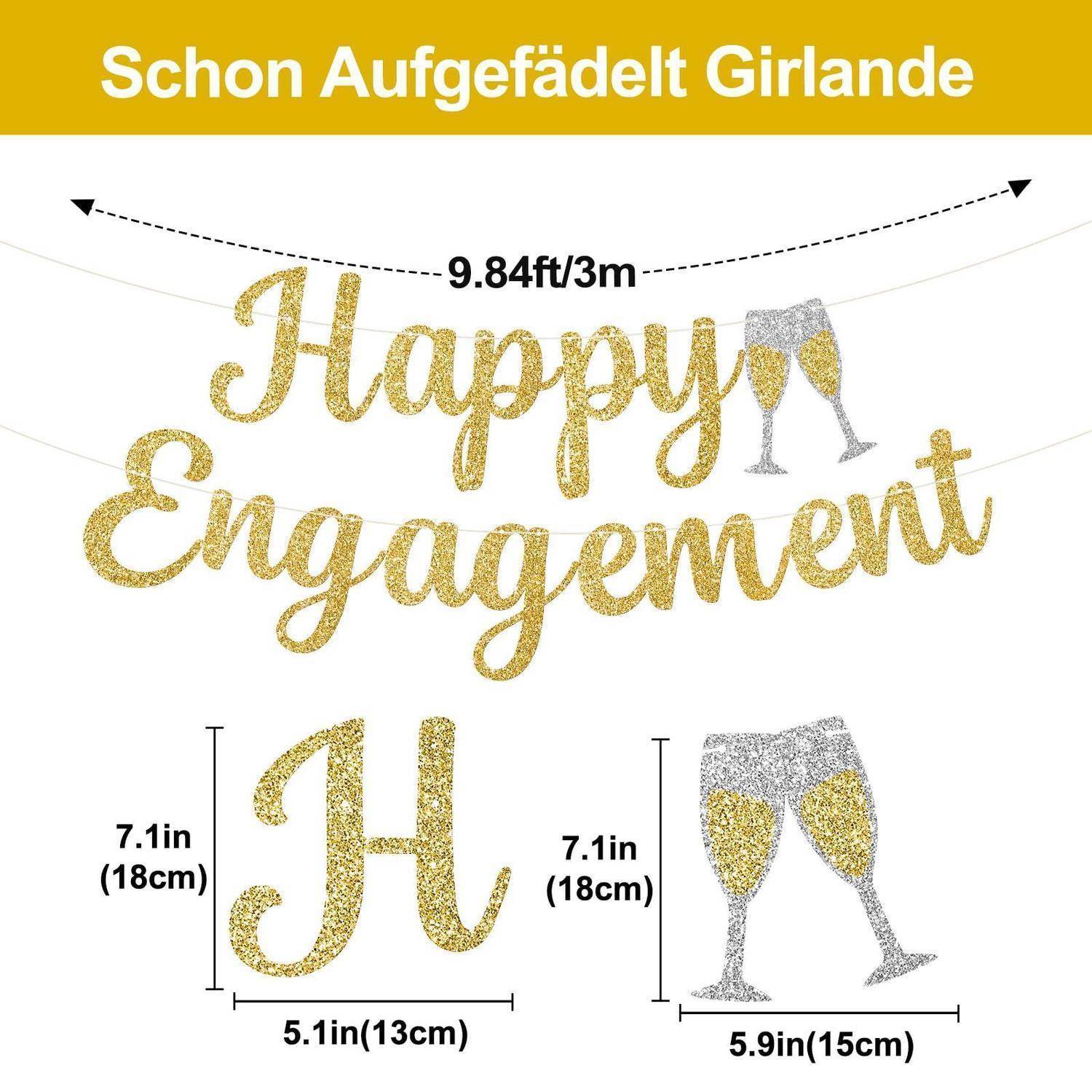 Goldglitter-Banner „Happy Engagement