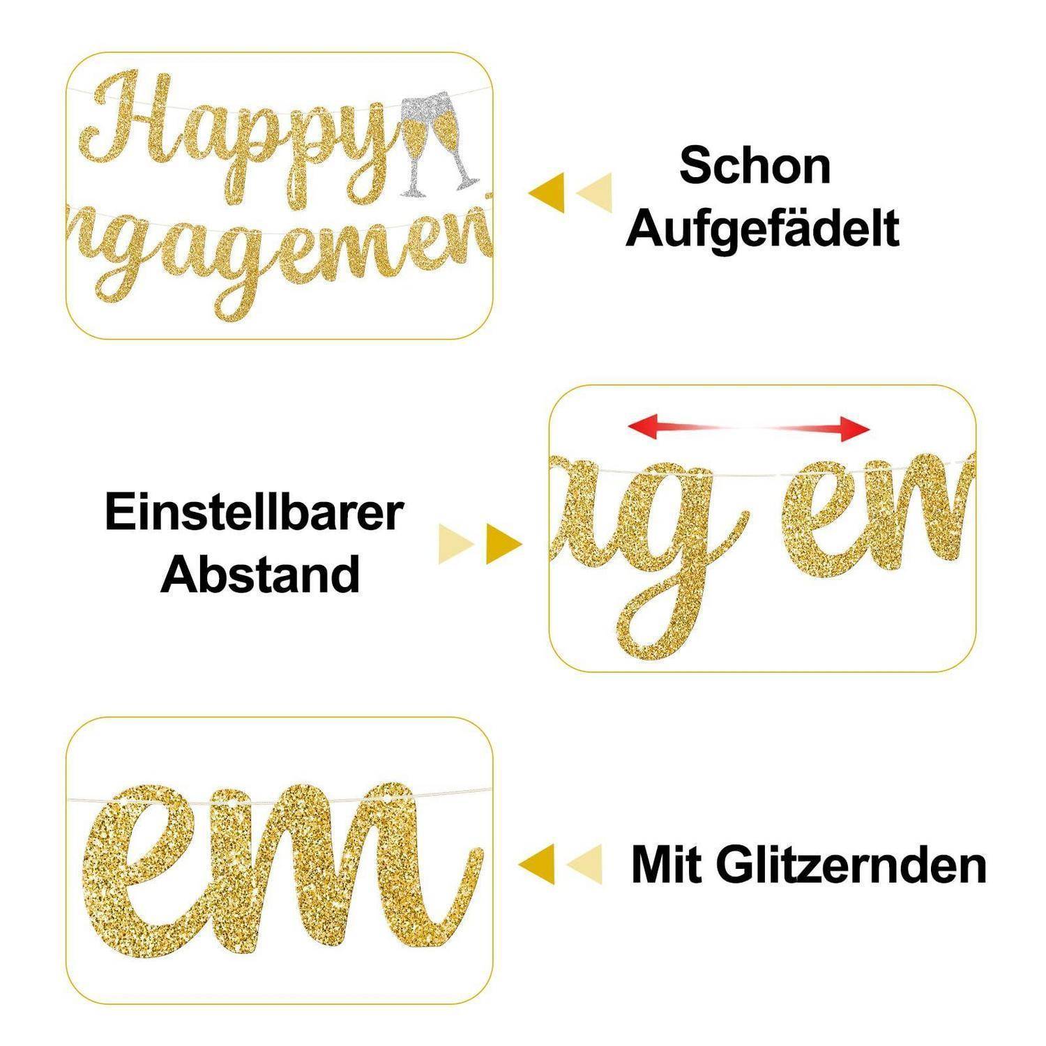 Girlande Happy Engagement Glitzer Gold 2er Set