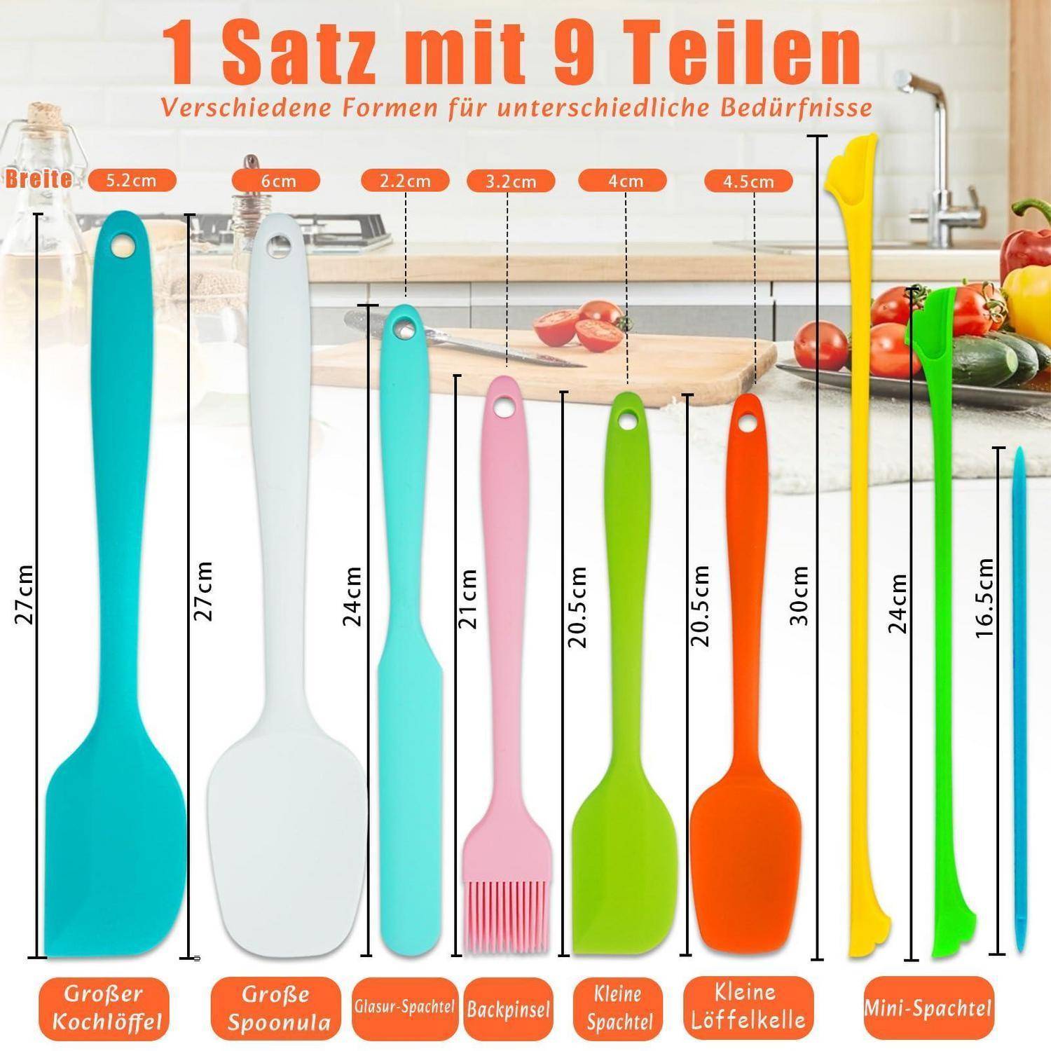 KAKAMINA Silikonspatel Set 9-teilig Bunt Hitzebeständig bis 260°C BPA-frei