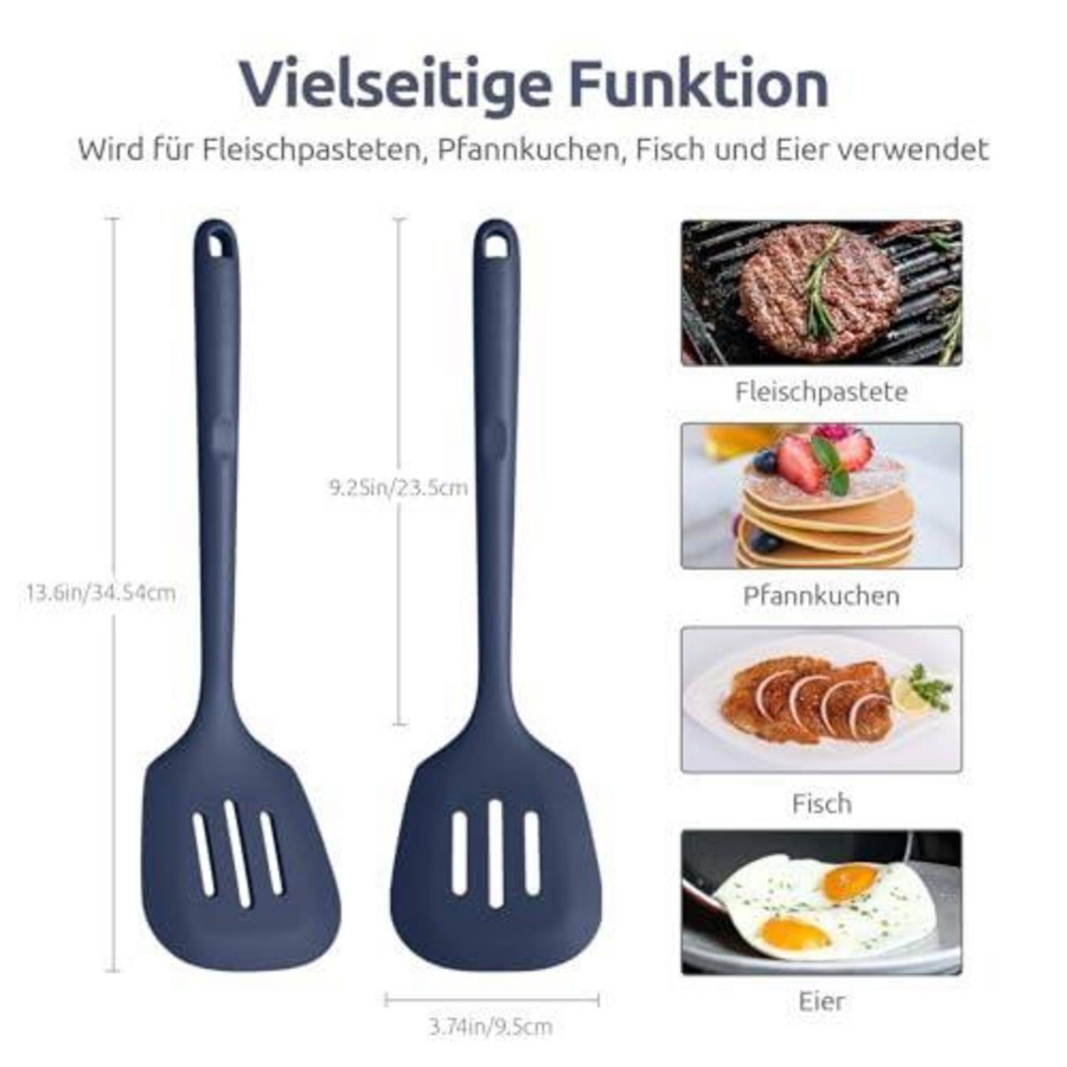 Produktbild eines marineblauen Schaber-Spachtels mit der Aufschrift „Vielseitige Funktion