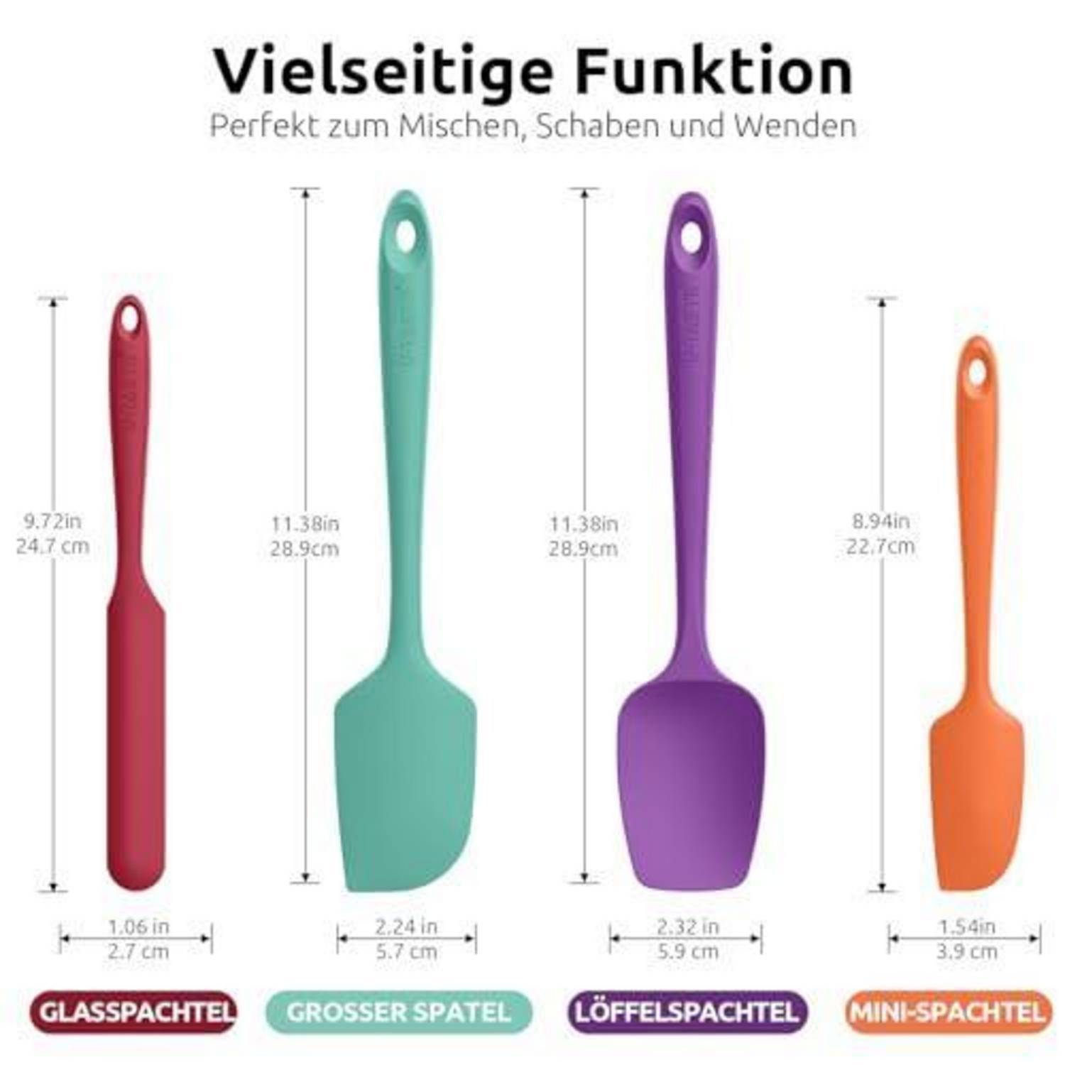 U-Taste Silikon Teigschaber 4er-Set 315℃ hitzebeständig Bunt