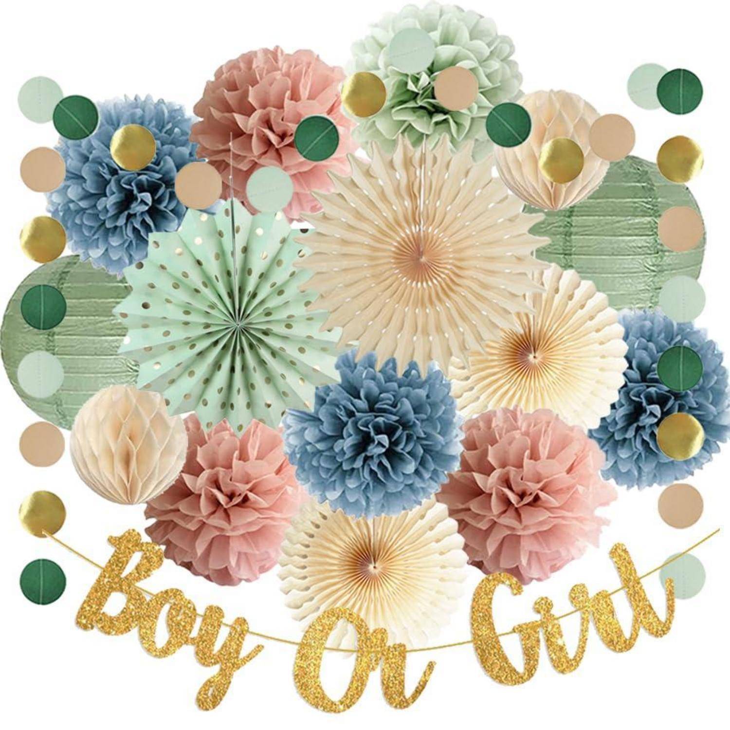 Gender Reveal Party Deko Set Junge oder Mädchen Salbeigrün Blau Rosa