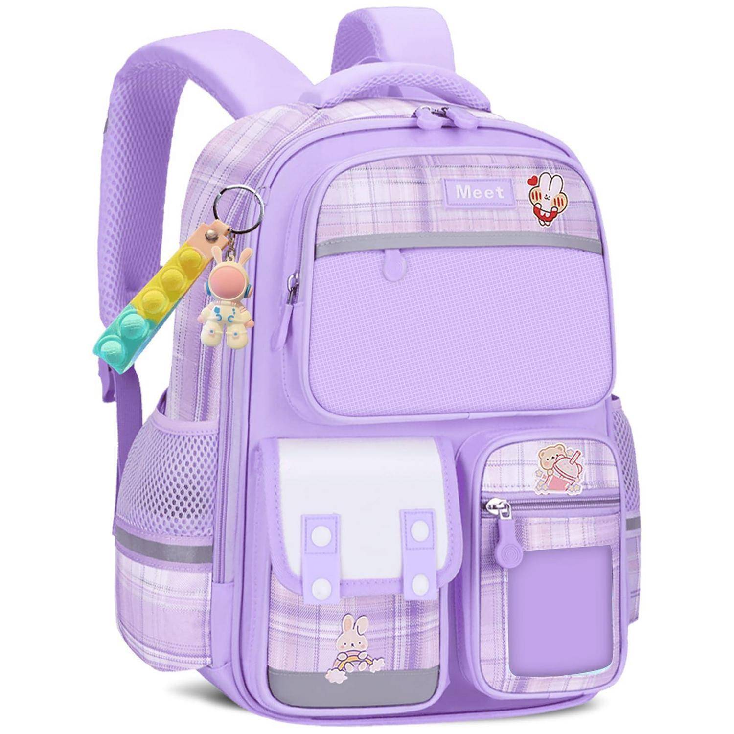 Amythe Schulrucksack Mädchen 1-6 Klasse mit Brustgurt Reflektierend Dunkelviolett