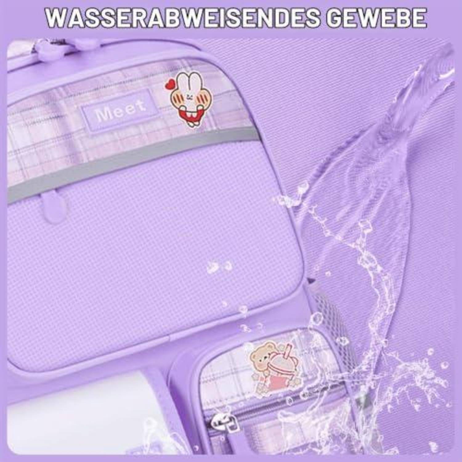 Amythe Schulrucksack Mädchen 1-6 Klasse mit Brustgurt Reflektierend Dunkelviolett