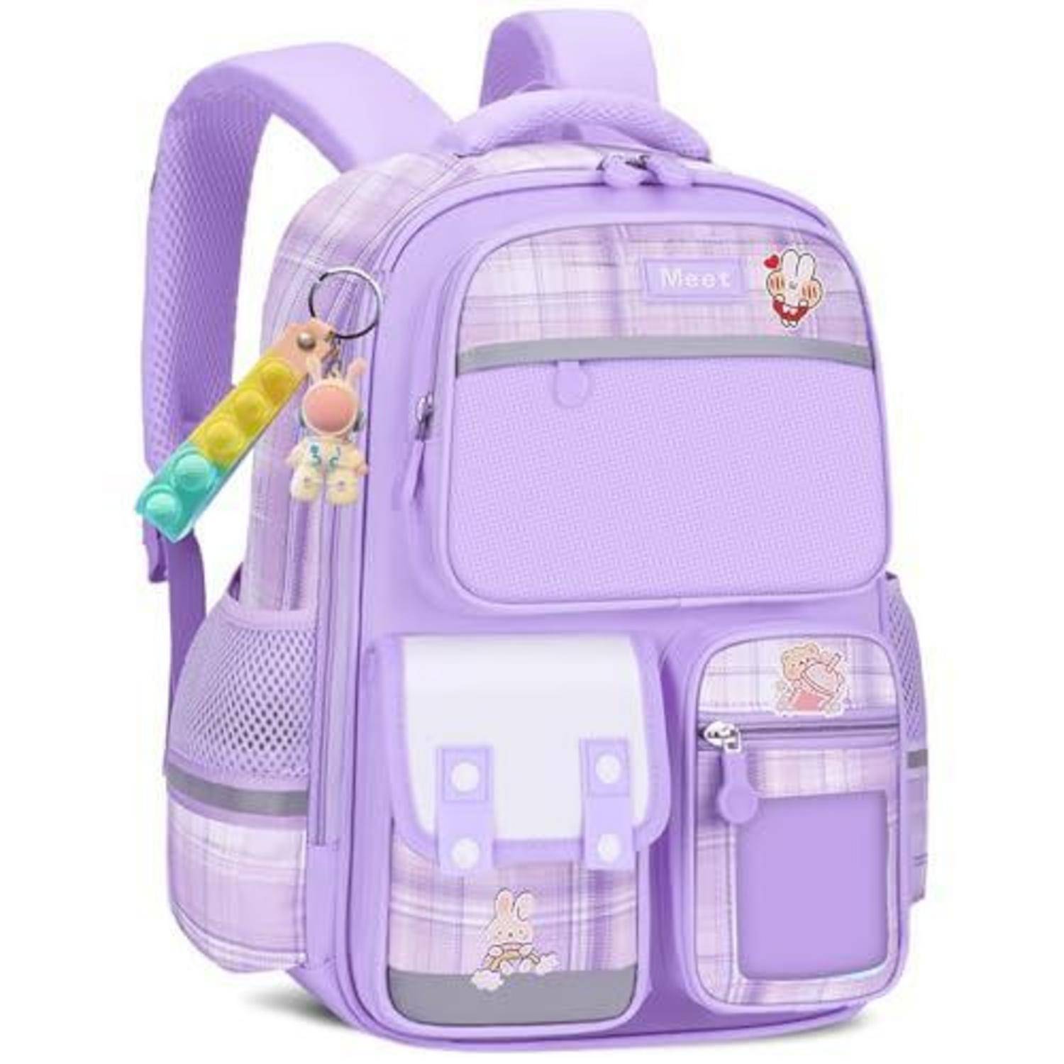 Amythe Schulrucksack Mädchen 1-6 Klasse mit Brustgurt Reflektierend Dunkelviolett