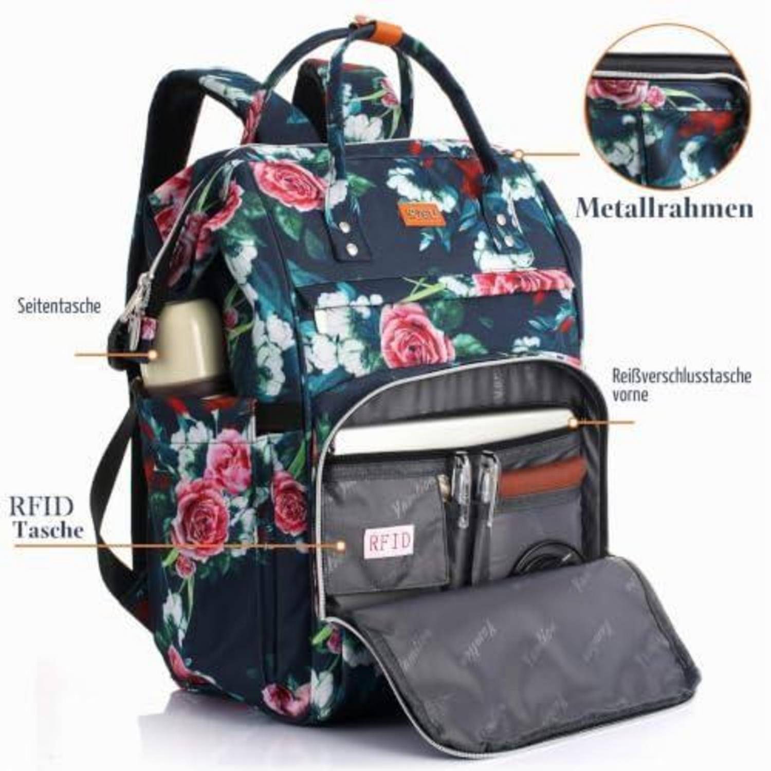 Damen Rucksack mit USB-Ladeanschluss und 15,6 Zoll Laptopfach