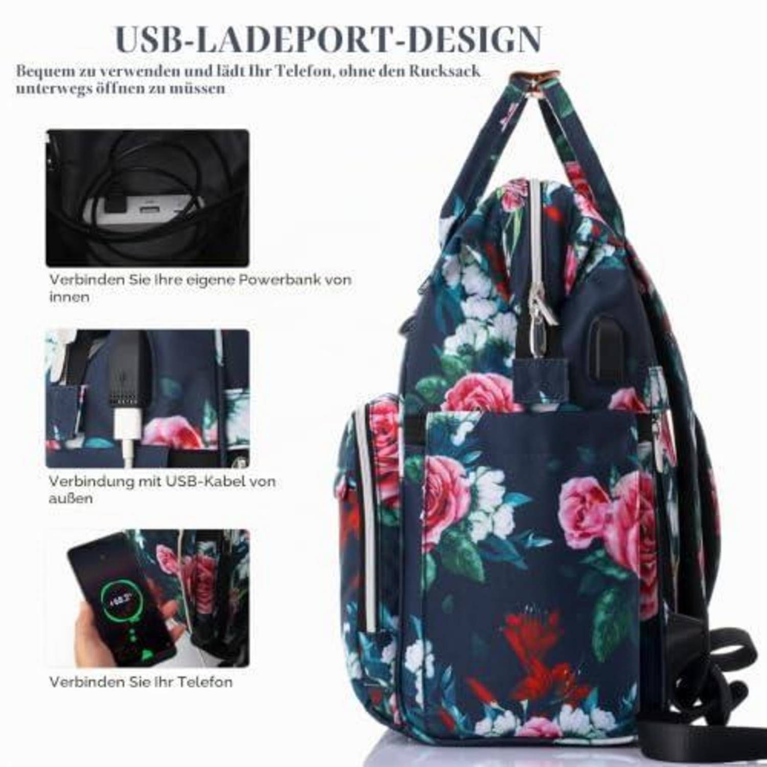 Damen Rucksack mit USB-Ladeanschluss und 15,6 Zoll Laptopfach