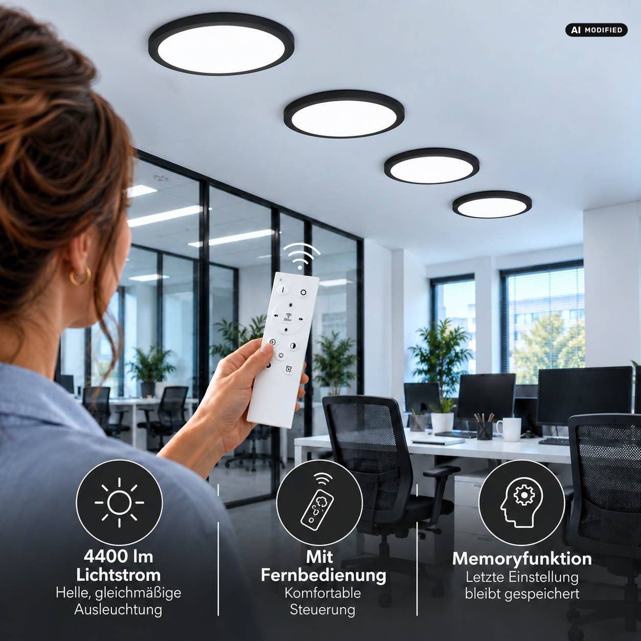 LED Universum LED Panel Deckenleuchte rund weiß Ø60cm 40W CCT 3000-6000K 4400lm dimmbar UGR≤22 CRI>93 IP20 mit Fernbedienung