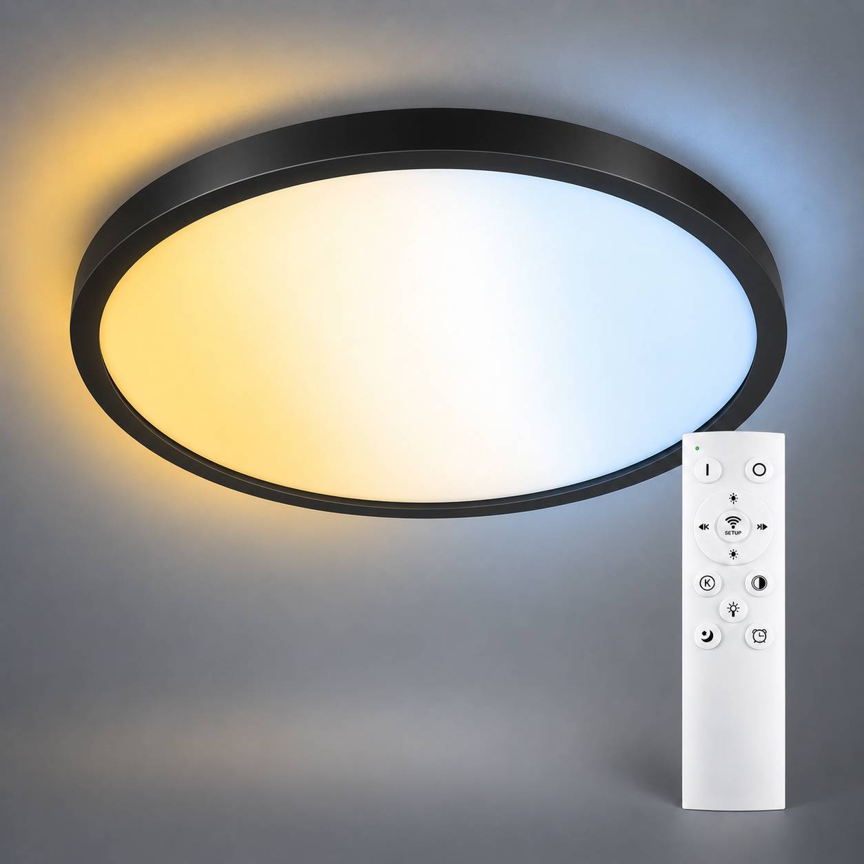LED Universum LED Panel Deckenleuchte rund weiß Ø60cm 40W CCT 3000-6000K 4400lm dimmbar UGR≤22 CRI>93 IP20 mit Fernbedienung